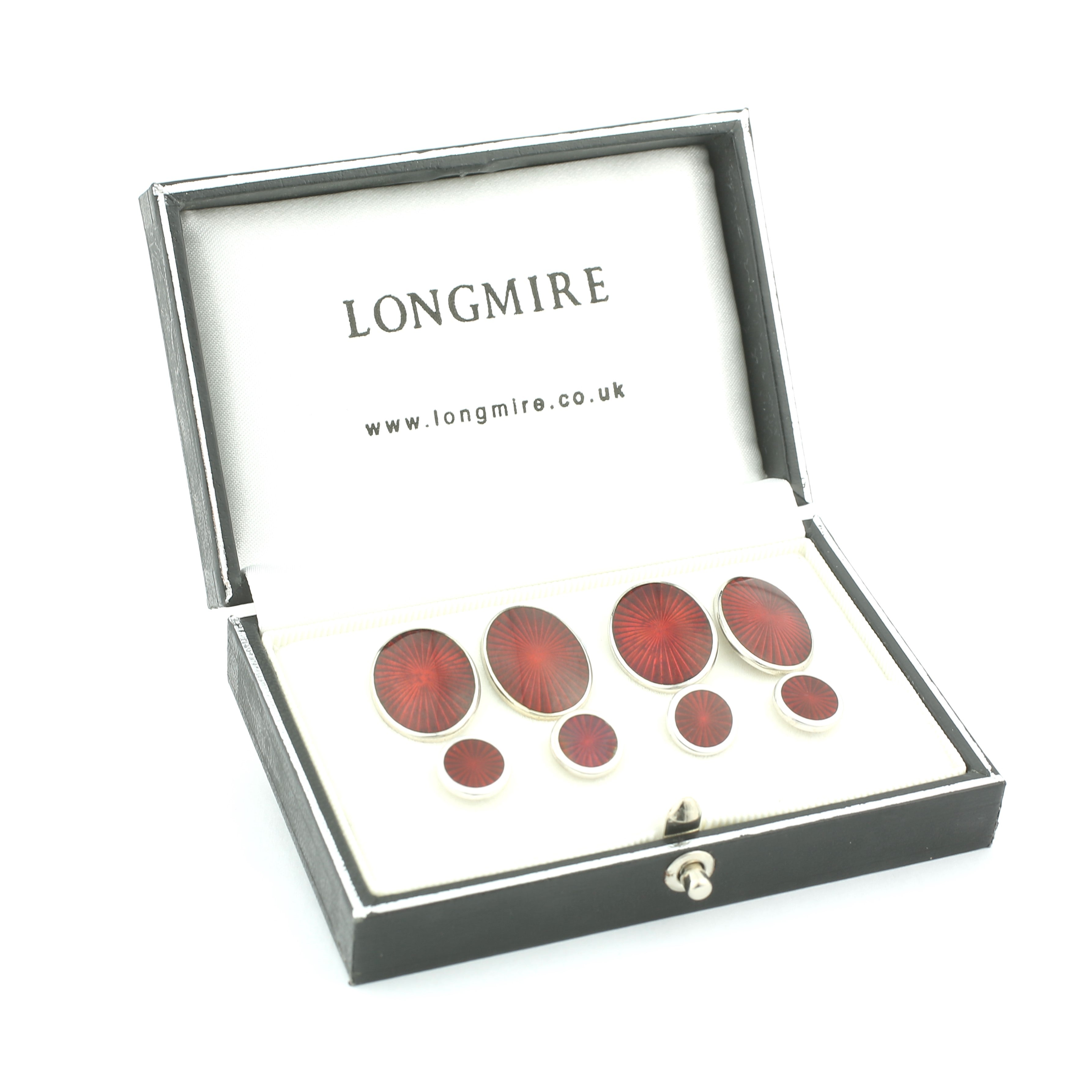 STARBURST RED ENAMEL DRESS SET -boxed