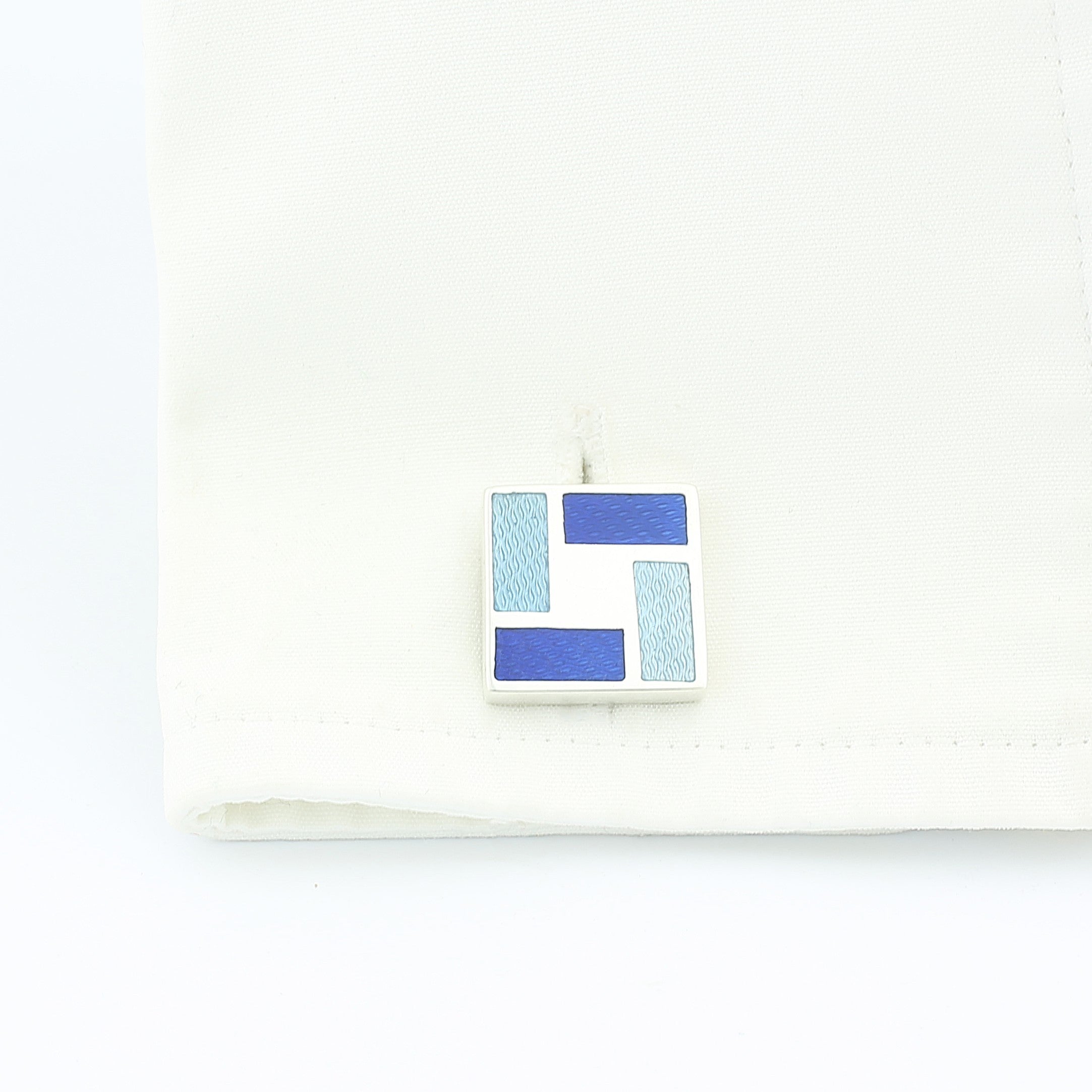 "PARQUET tile" shades of blue ENAMELLED sterling silver CUFFLINKS - cuff