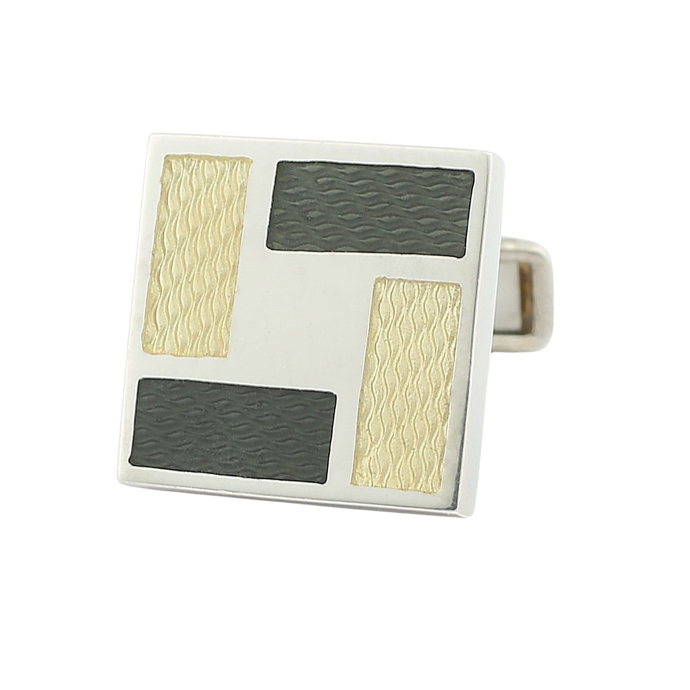"parquet" cream/charcoal ENAMELLED sterling silver CUFFLINKS - main