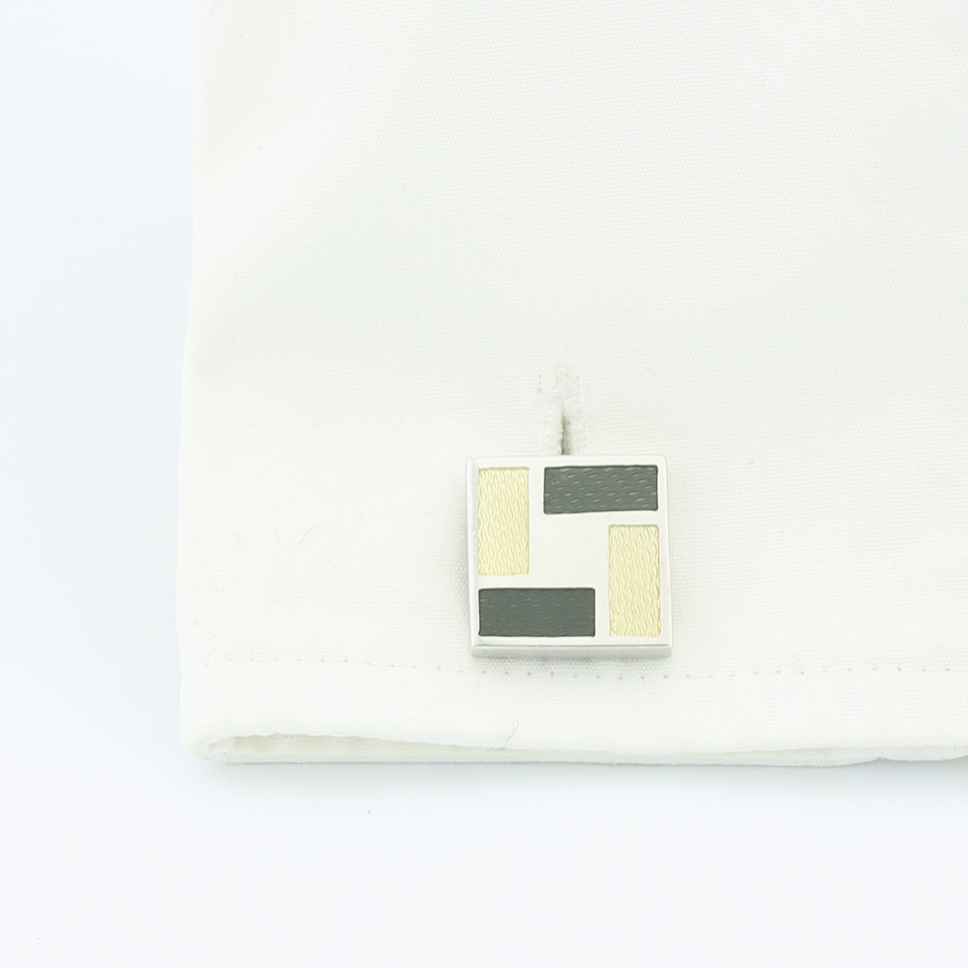 "parquet" cream/charcoal ENAMELLED sterling silver CUFFLINKS - cuff