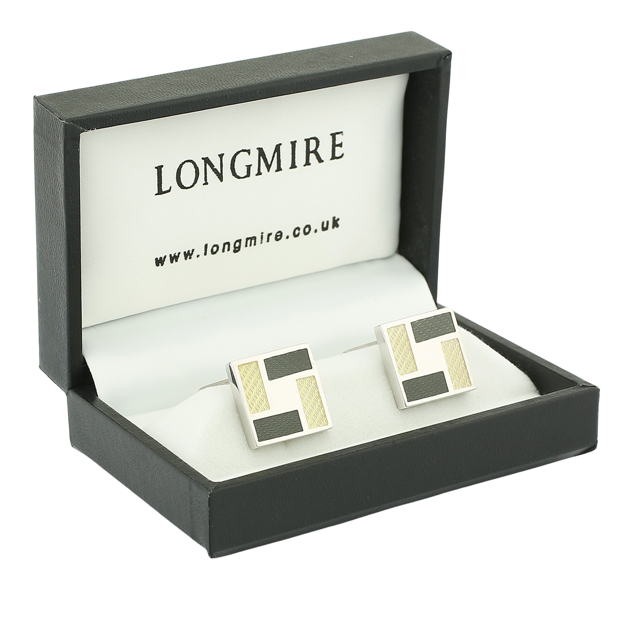 "parquet" cream/charcoal ENAMELLED sterling silver CUFFLINKS - boxed