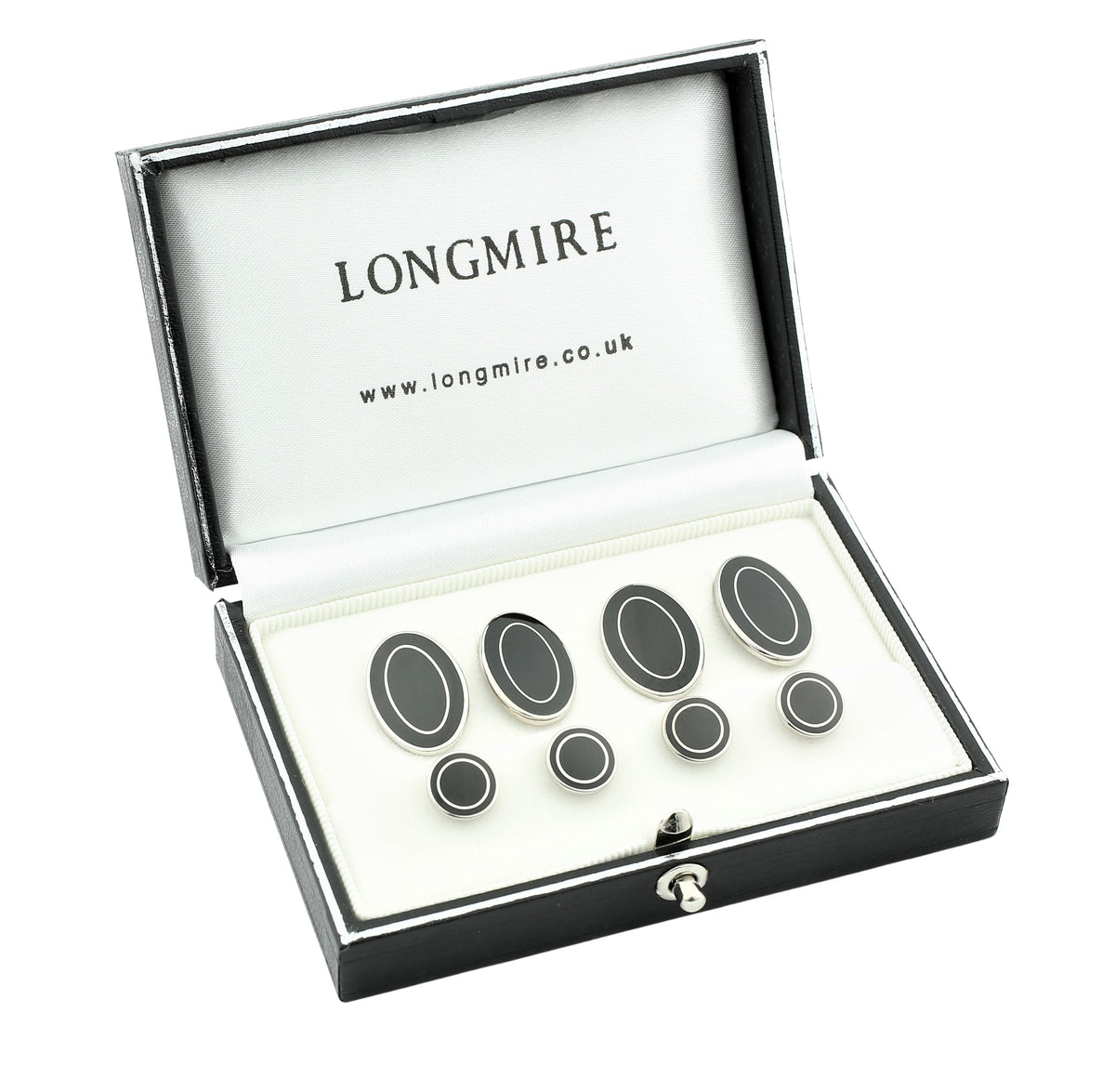 DOUBLE OVAL DRESS SET BLACK/BLACK ENAMEL - boxed