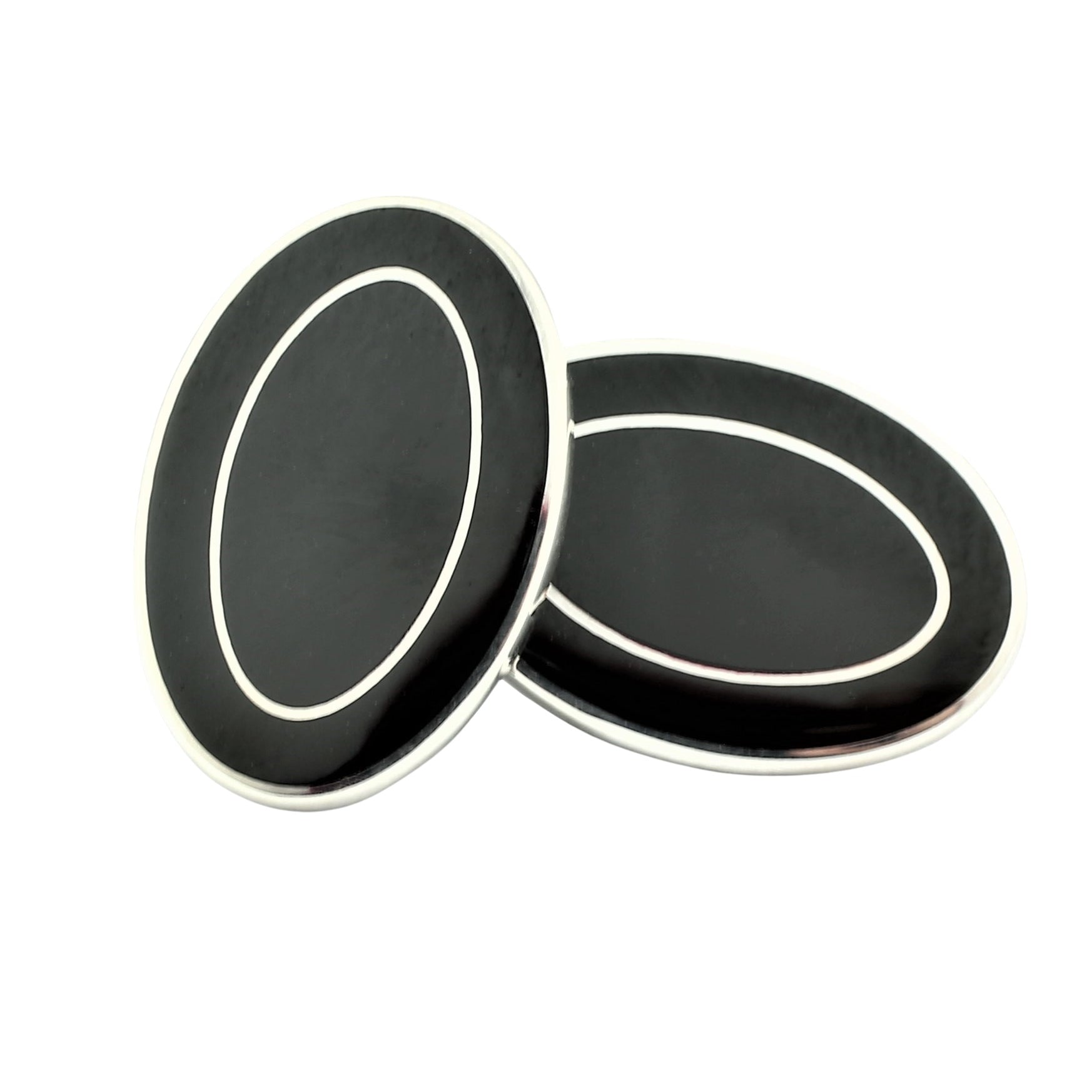 DOUBLE OVAL BLACK/BLACK ENAMEL sterling silver CUFFLINKS - main
