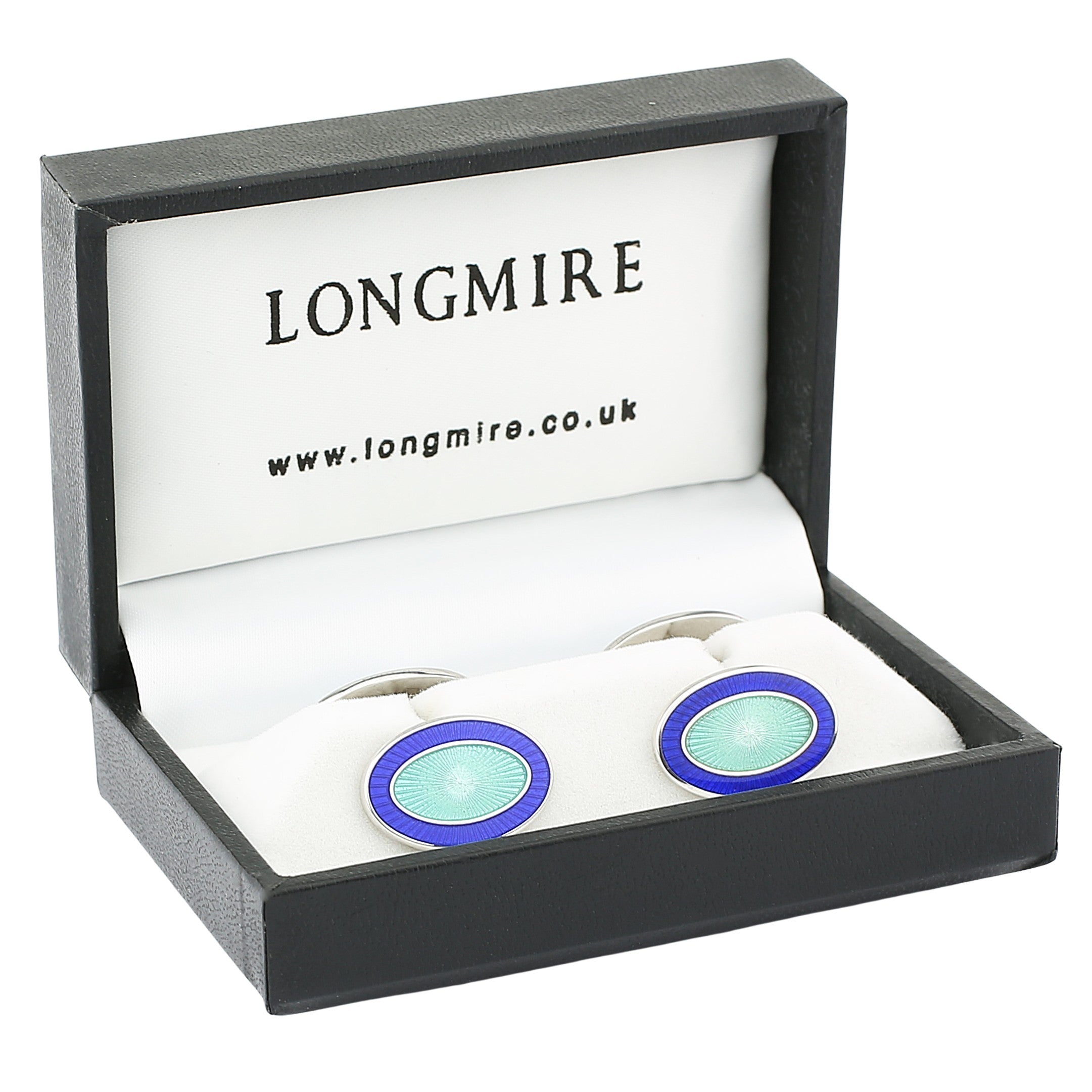 double oval royal blue/mint green sterling silver cufflinks - box