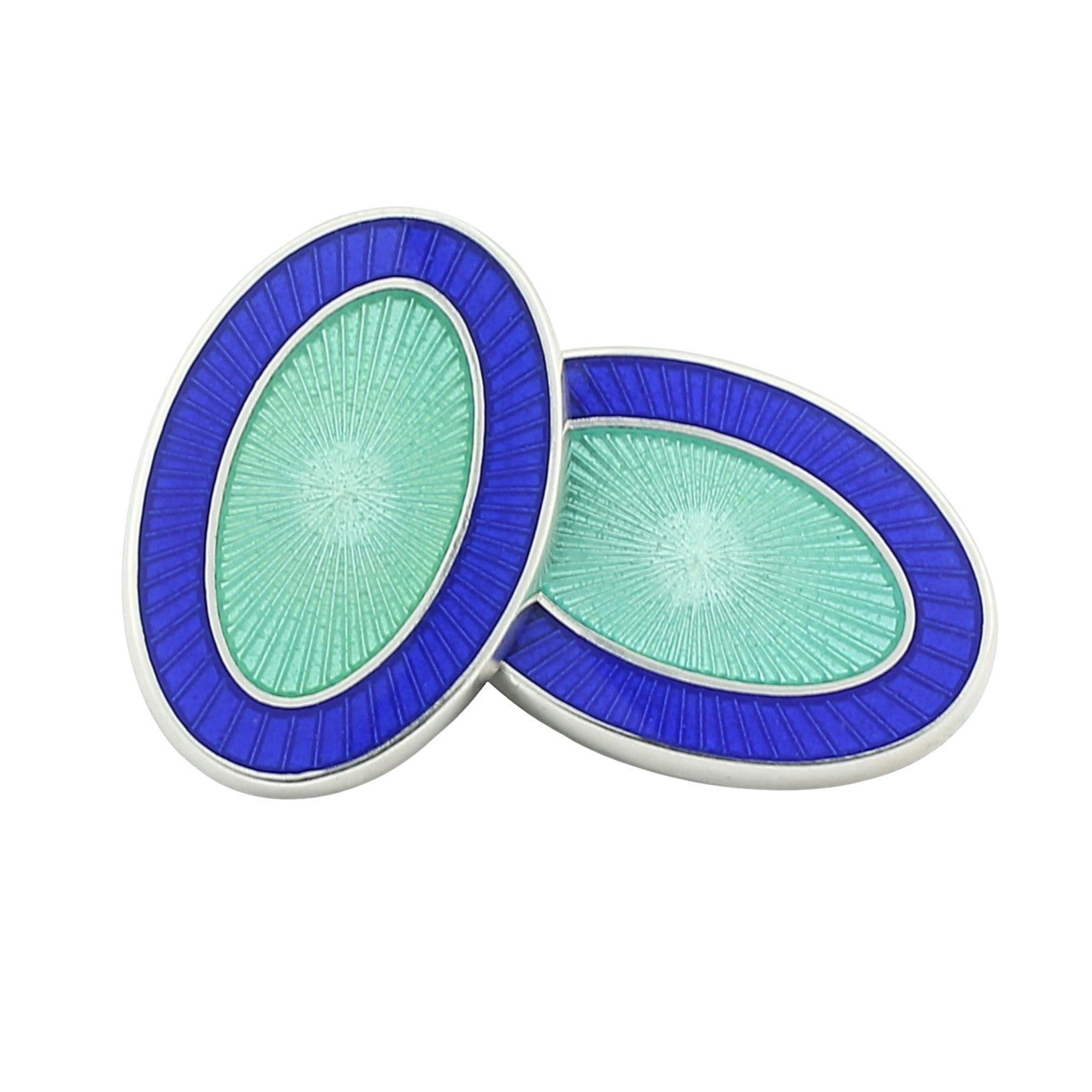 double oval royal blue/mint green sterling silver cufflinks - main