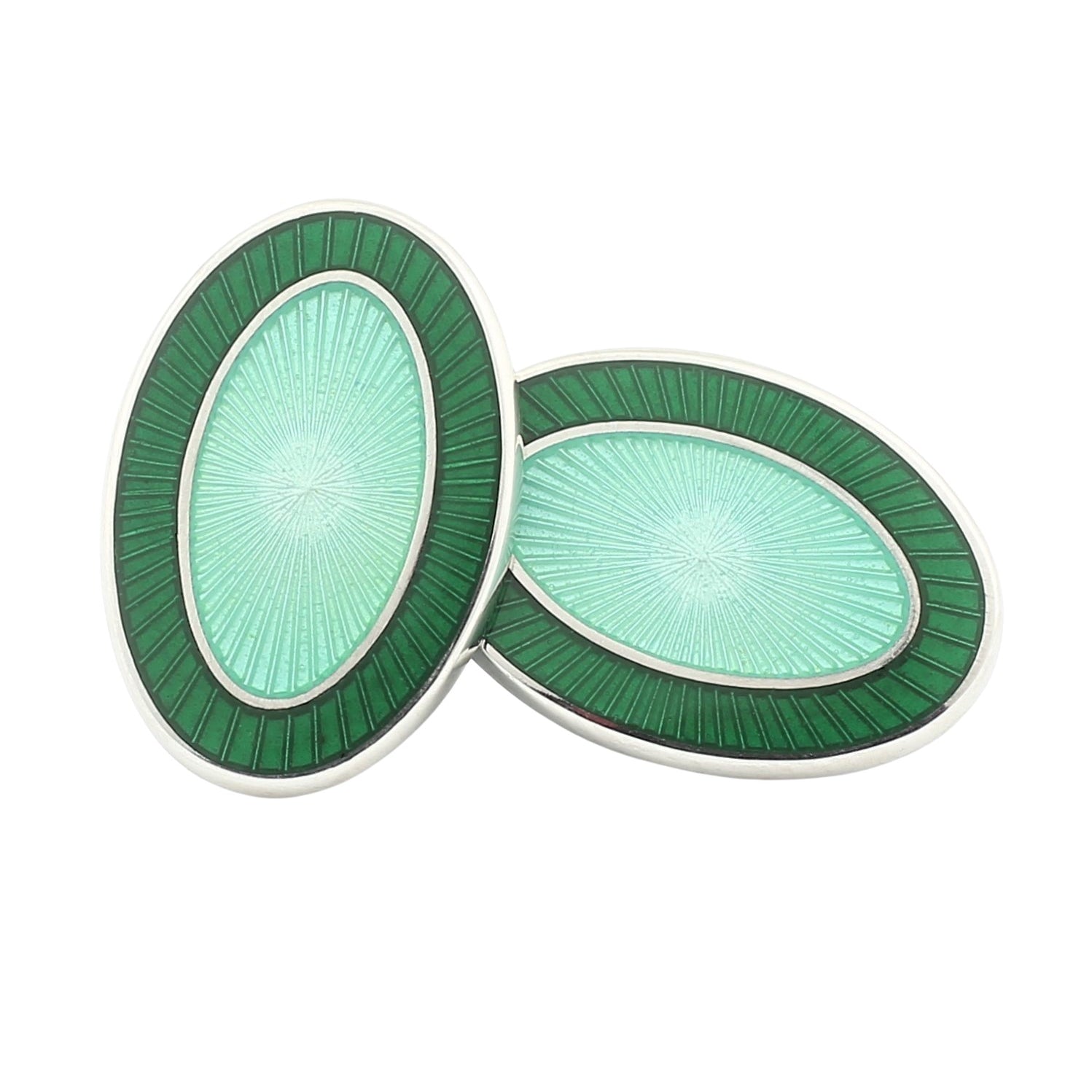 DOUBLE OVAL DARK GREEN/PALE MINT ENAMEL sterling silver CUFFLINKS - main