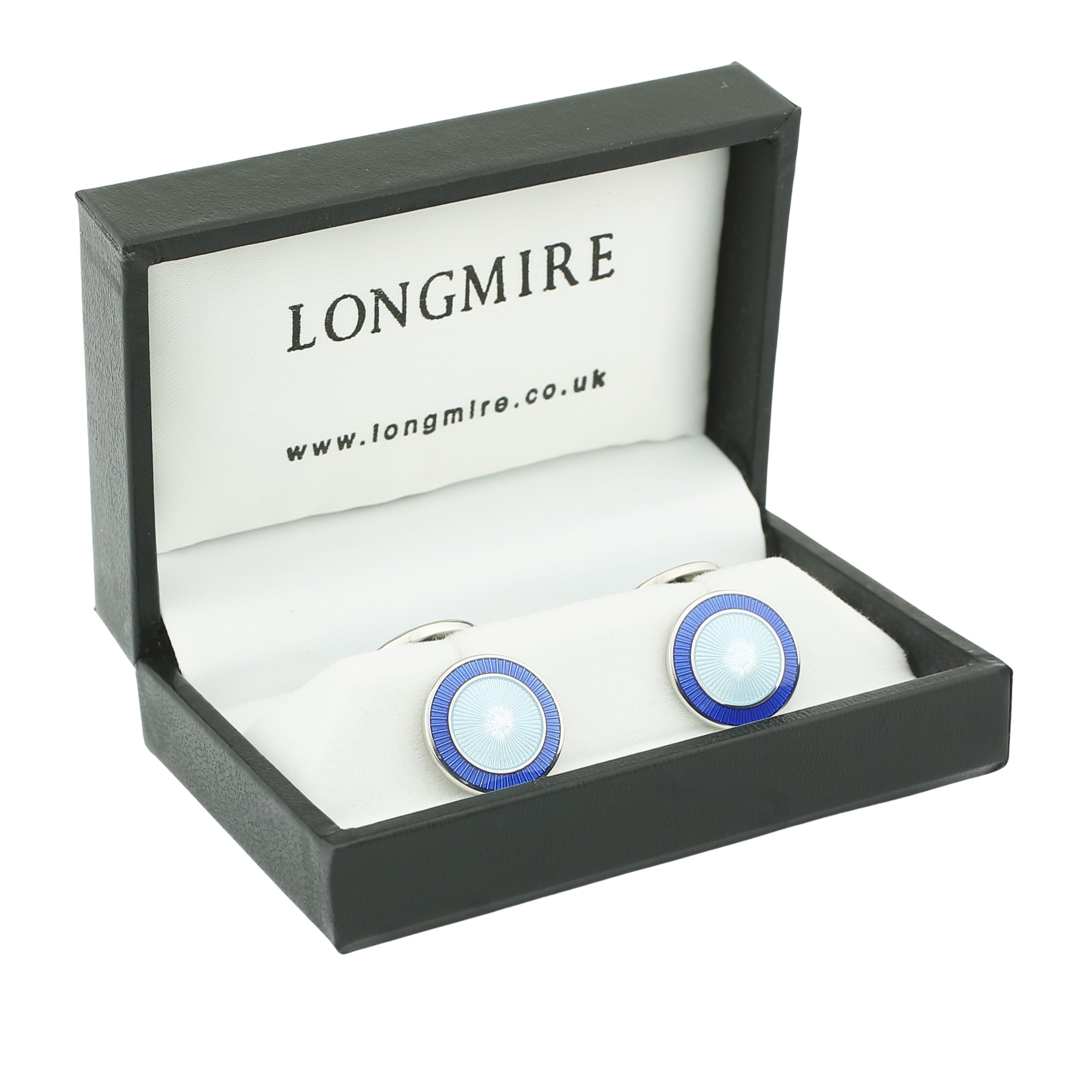 double circle blue/light blue enamel sterling silver cufflinks - boxed