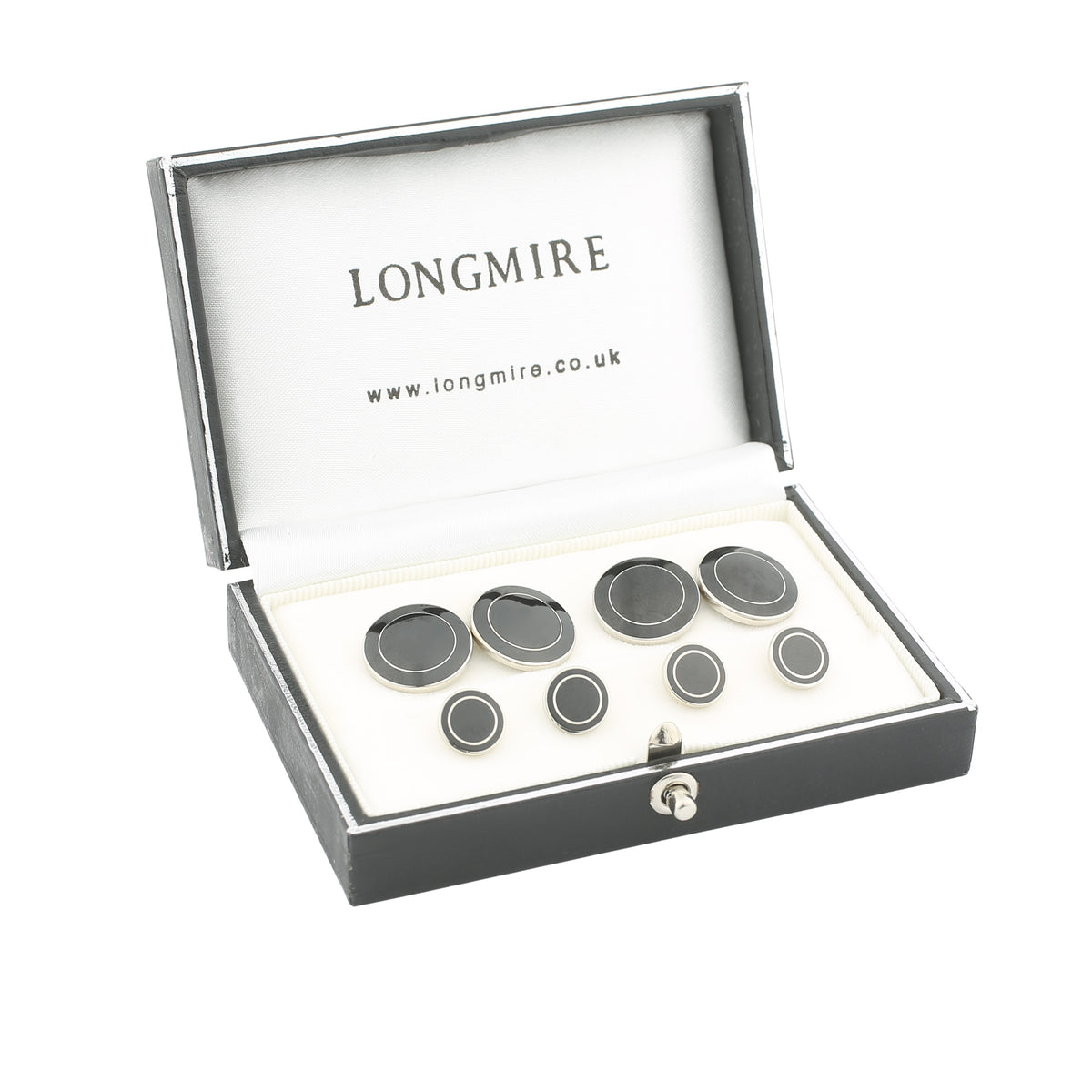 double circle black/black enamel sterling silver dress set - boxed