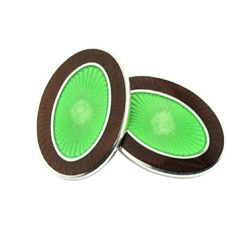 double oval chocolate brown/mint green cufflinks - main