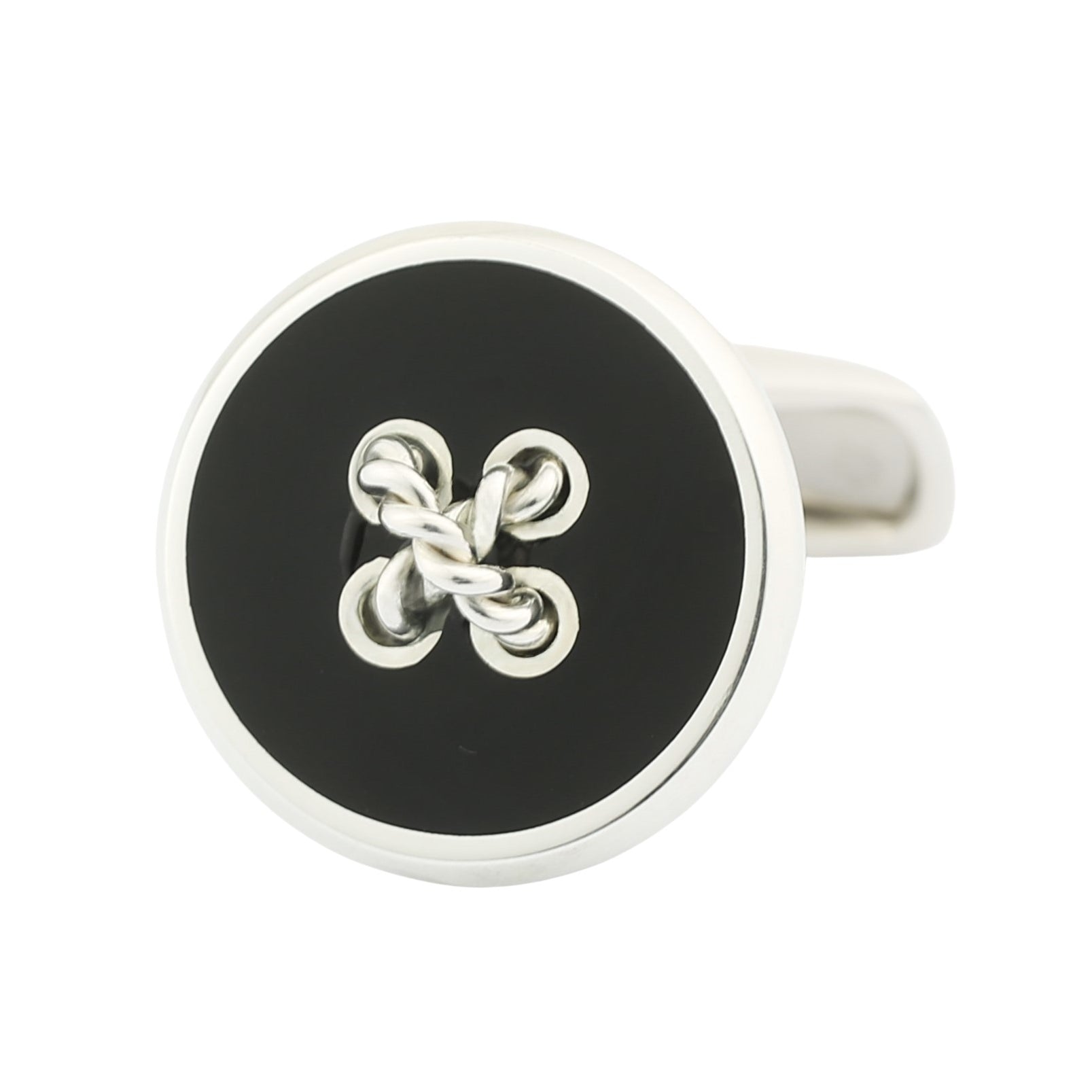 button onyx centre sterling silver cufflinks - main