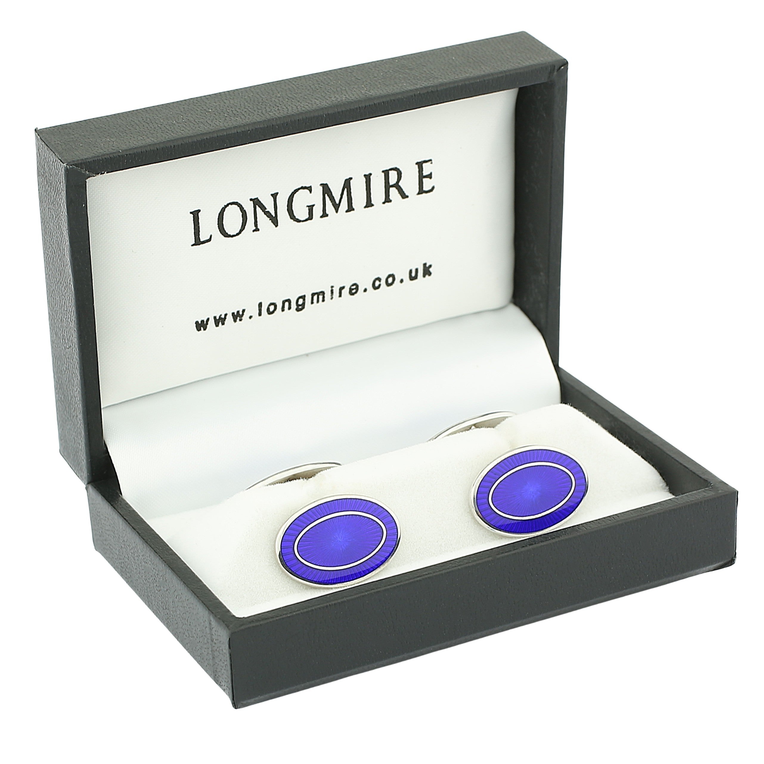 DOUBLE OVAL royal blue/ royal blue ENAMEL sterling silver CUFFLINKS - boxed