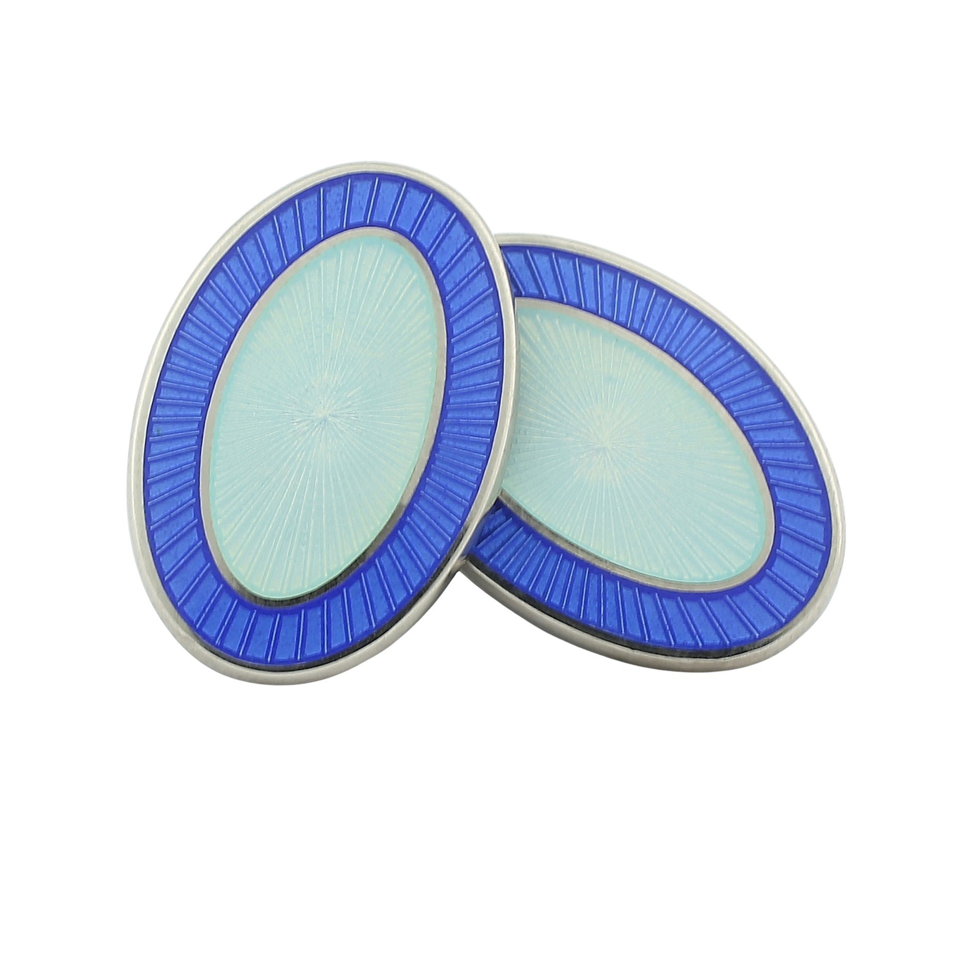 double oval cornflower/ice blue sterling silver cufflinks - main