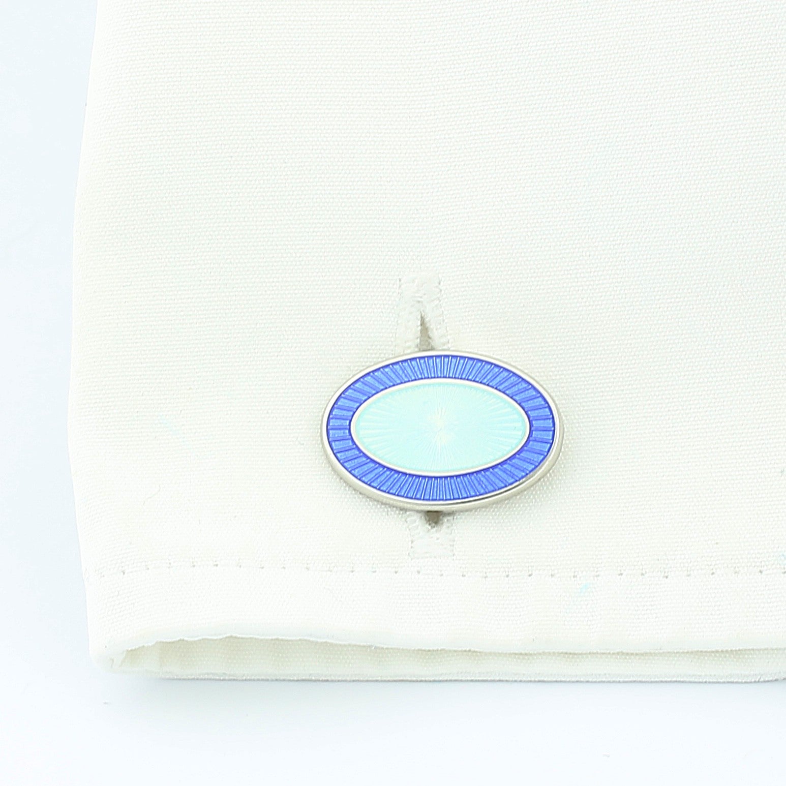 double oval cornflower/ice blue sterling silver cufflinks - cuff