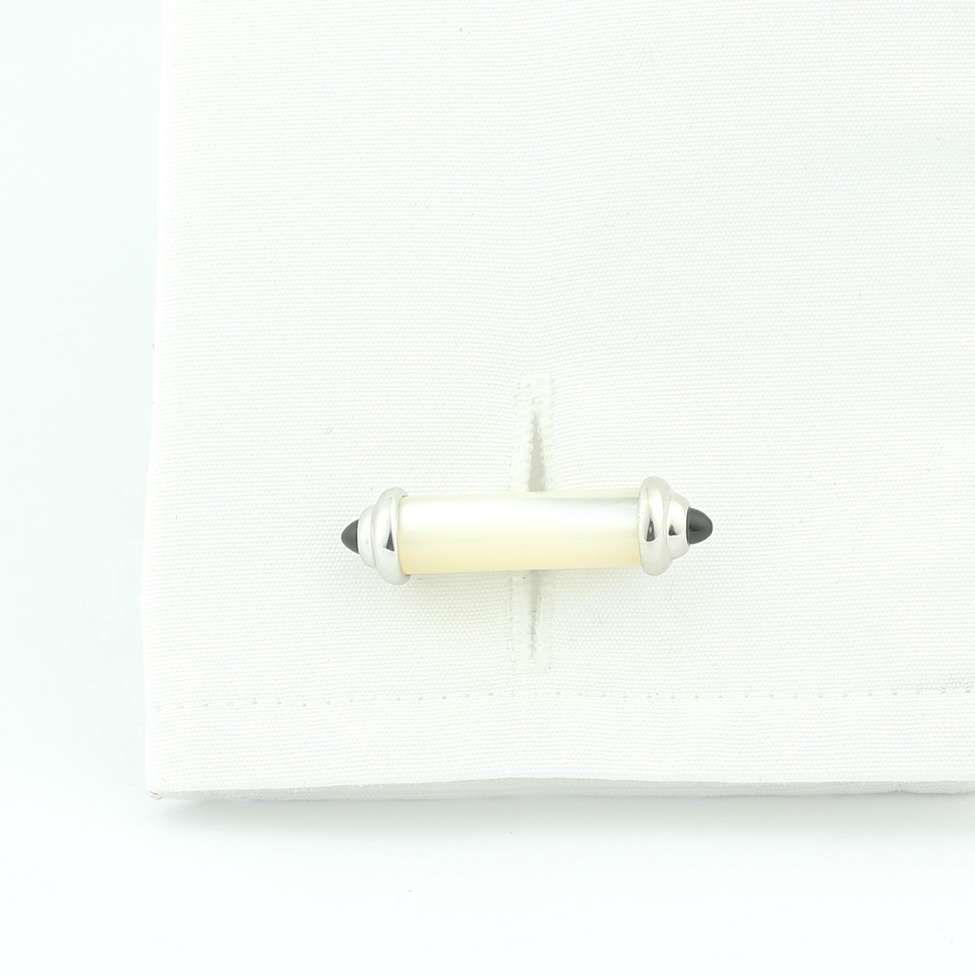 mother of pearl and onyx baton cufflinks in silver - cuff