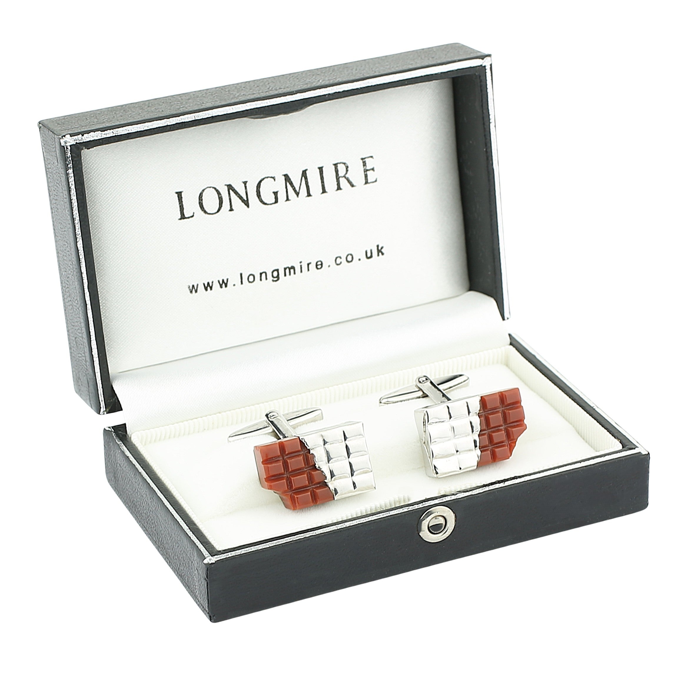 milk chocolate bar agate sterling silver cufflinks - boxed