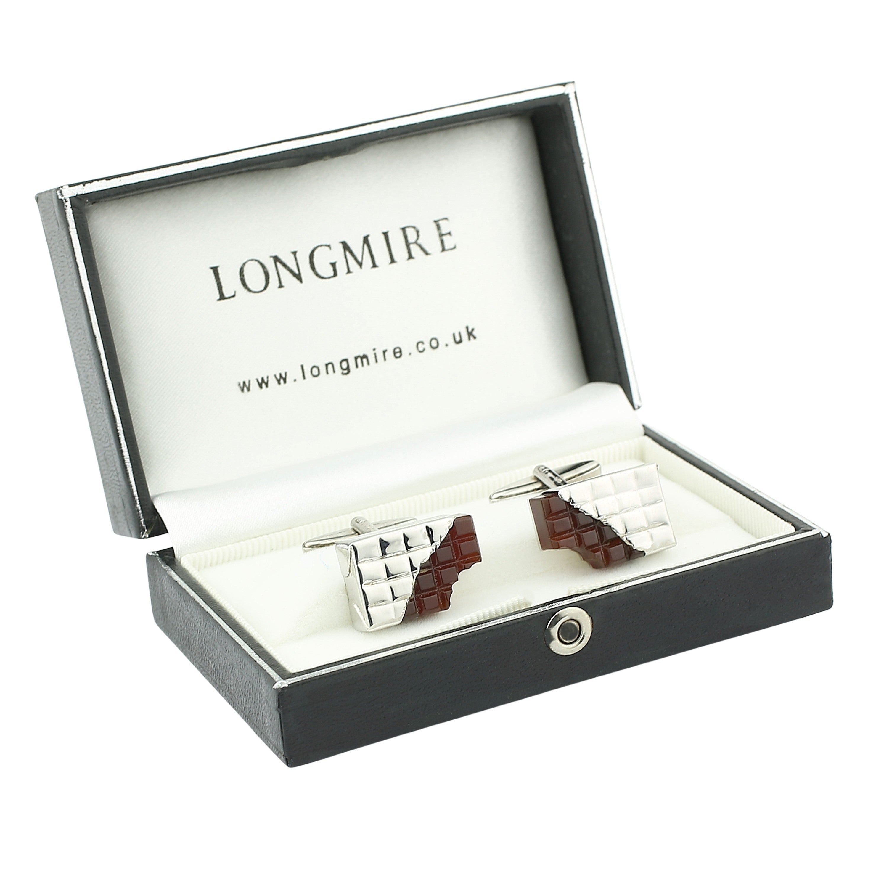 dark chocolate bar agate sterling silver cufflinks - boxed