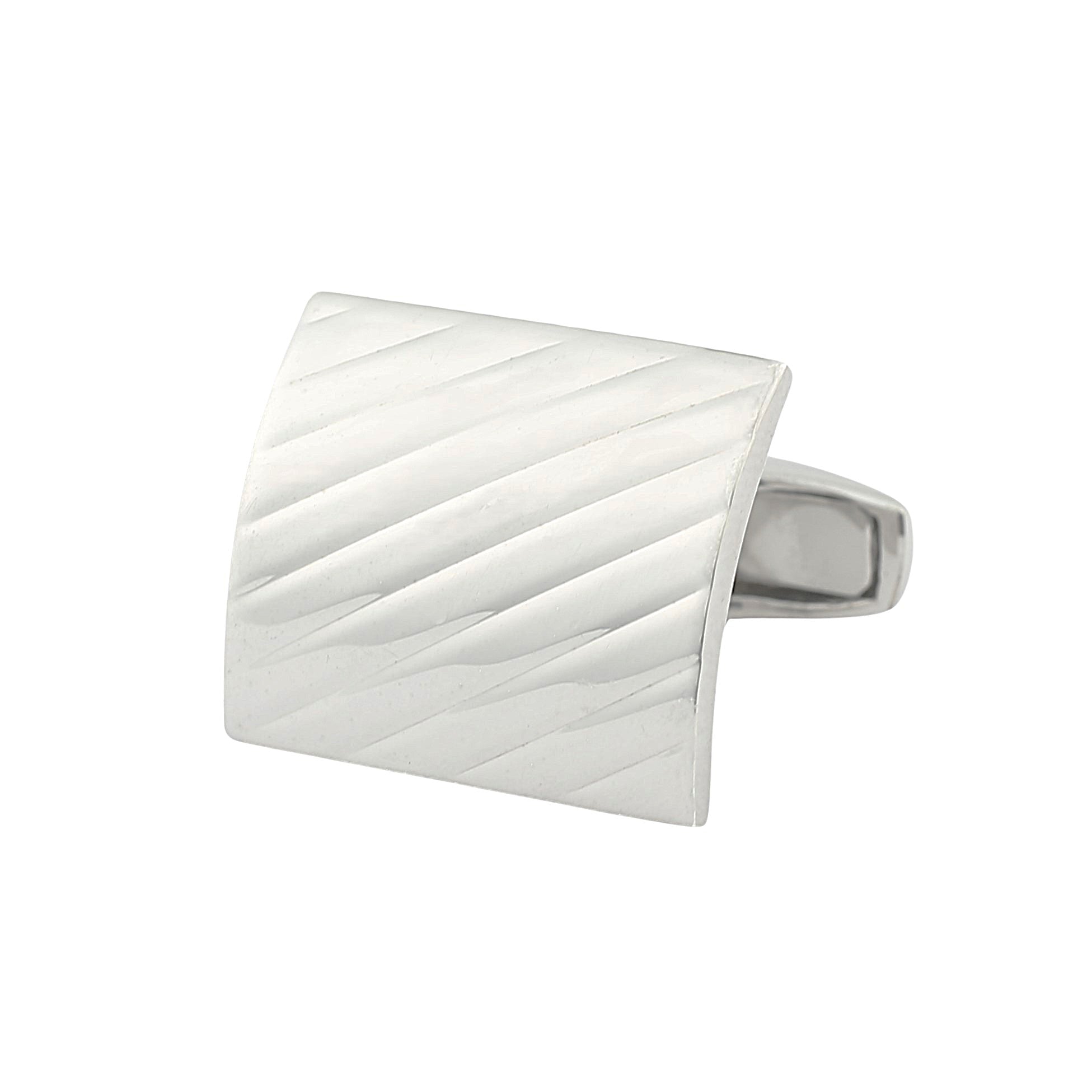 horizontal oblong curved cufflinks in silver - main