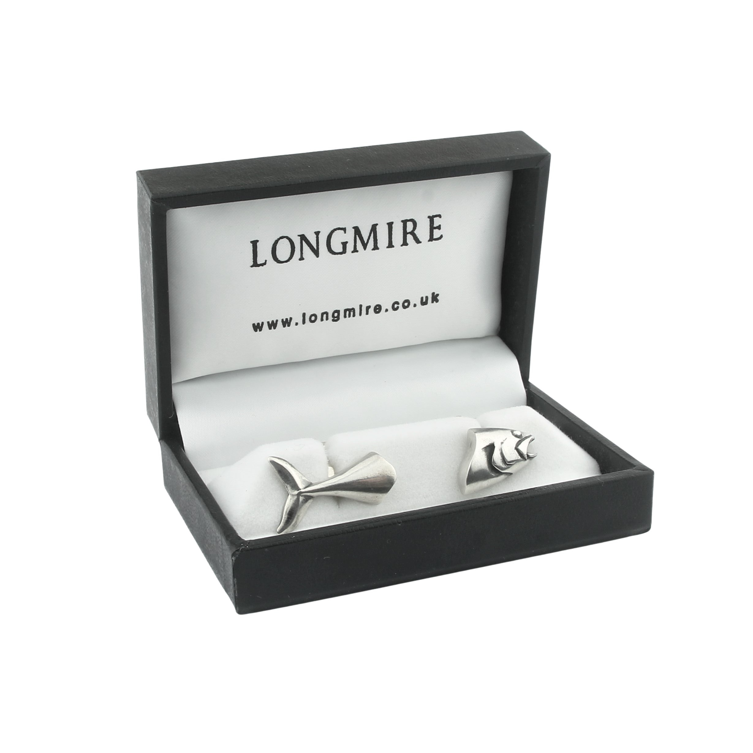 fish head & tail sterling silver cufflinks - boxed