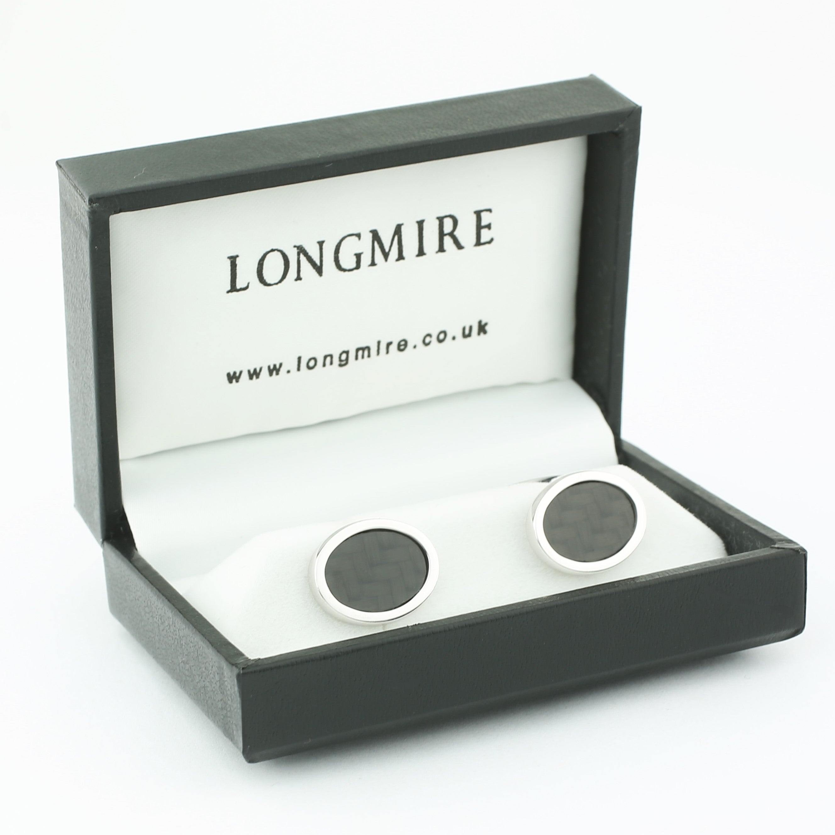 carbon weave oval sterling silver cufflinks - boxed