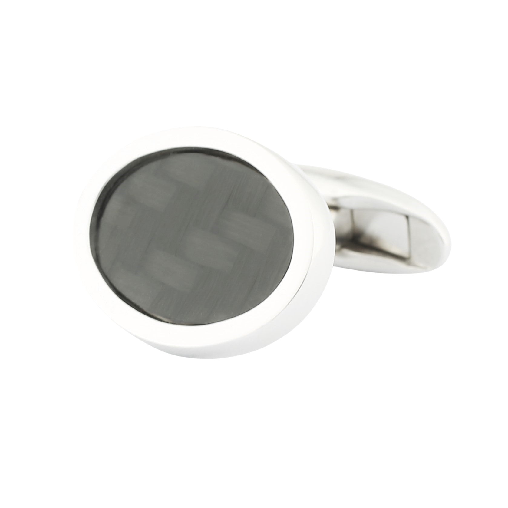 carbon weave oval sterling silver cufflinks- main