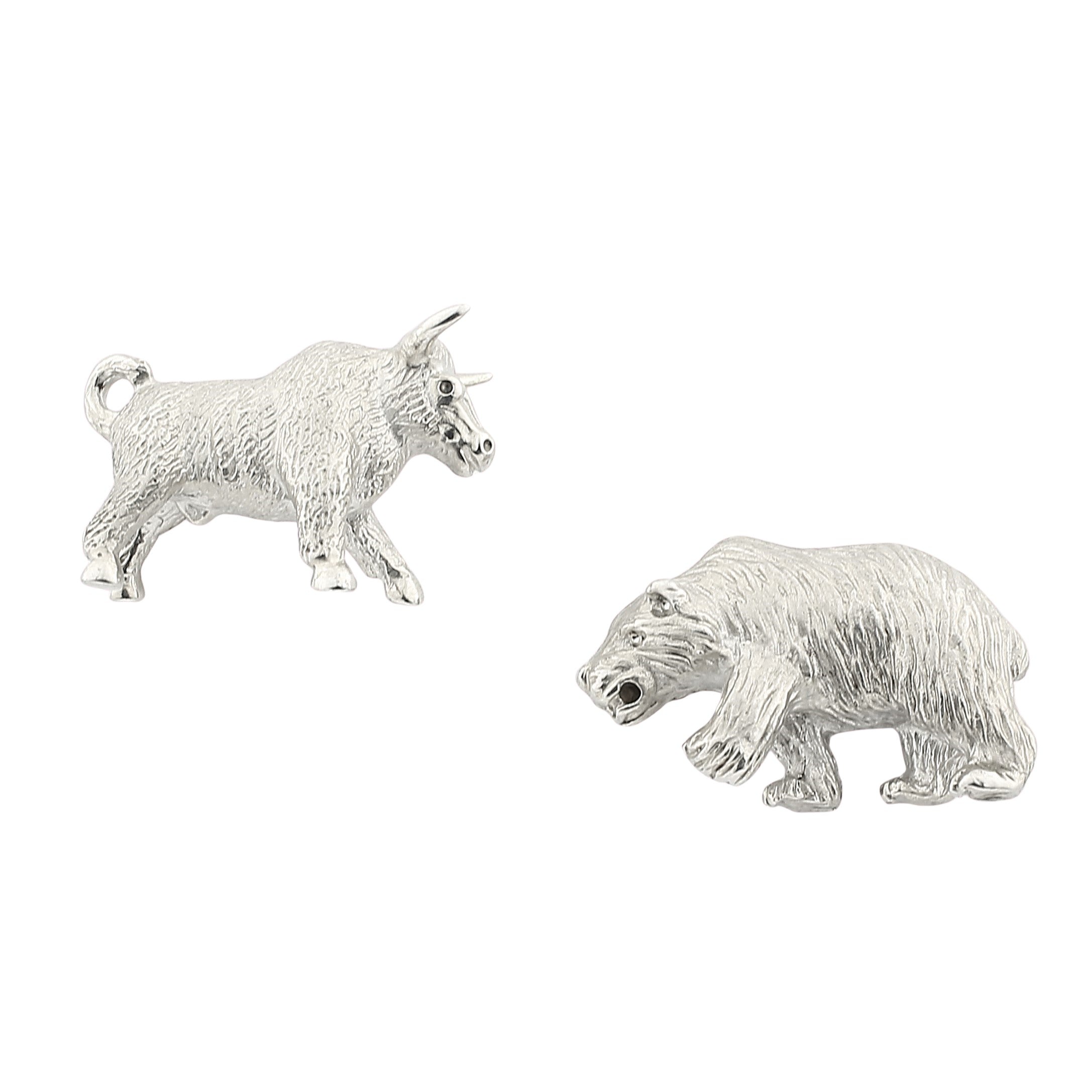bull and bear sterling designer silver cufflinks - main