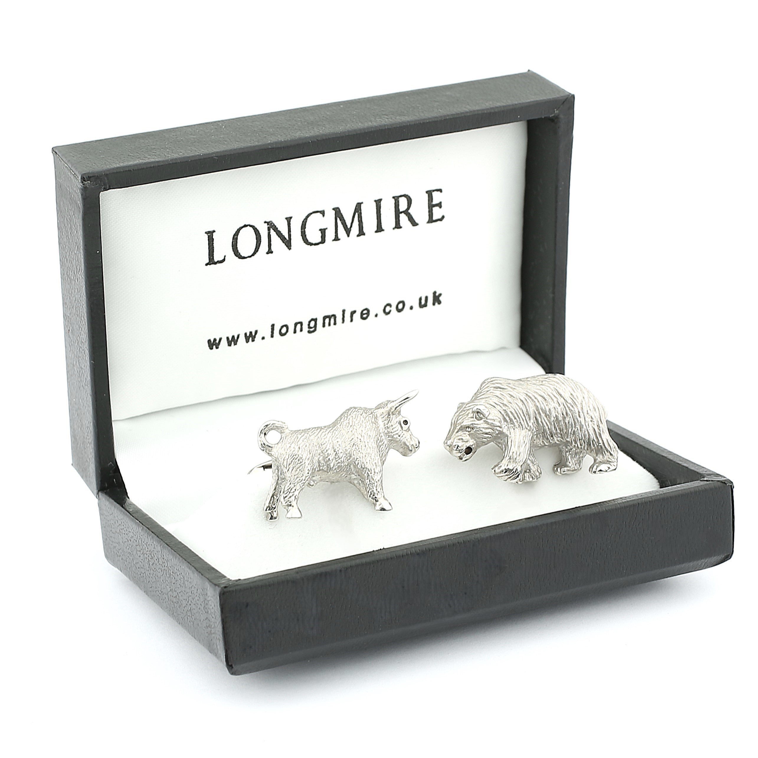 bull and bear sterling designer silver cufflinks - boxed