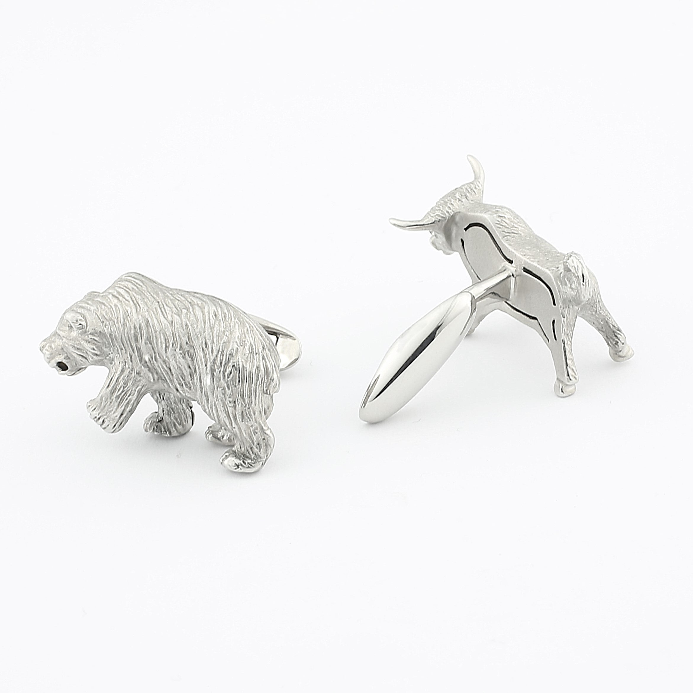 bull and bear sterling silver designer cufflinks - rear