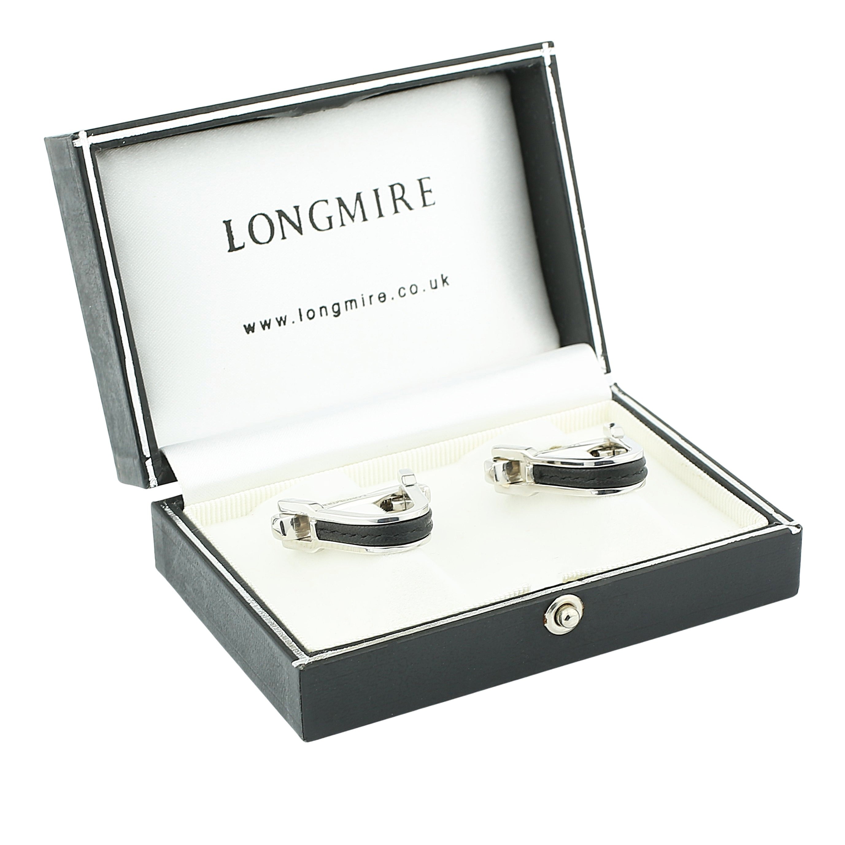 stirrup braided leather sterling sliver cufflinks - boxed