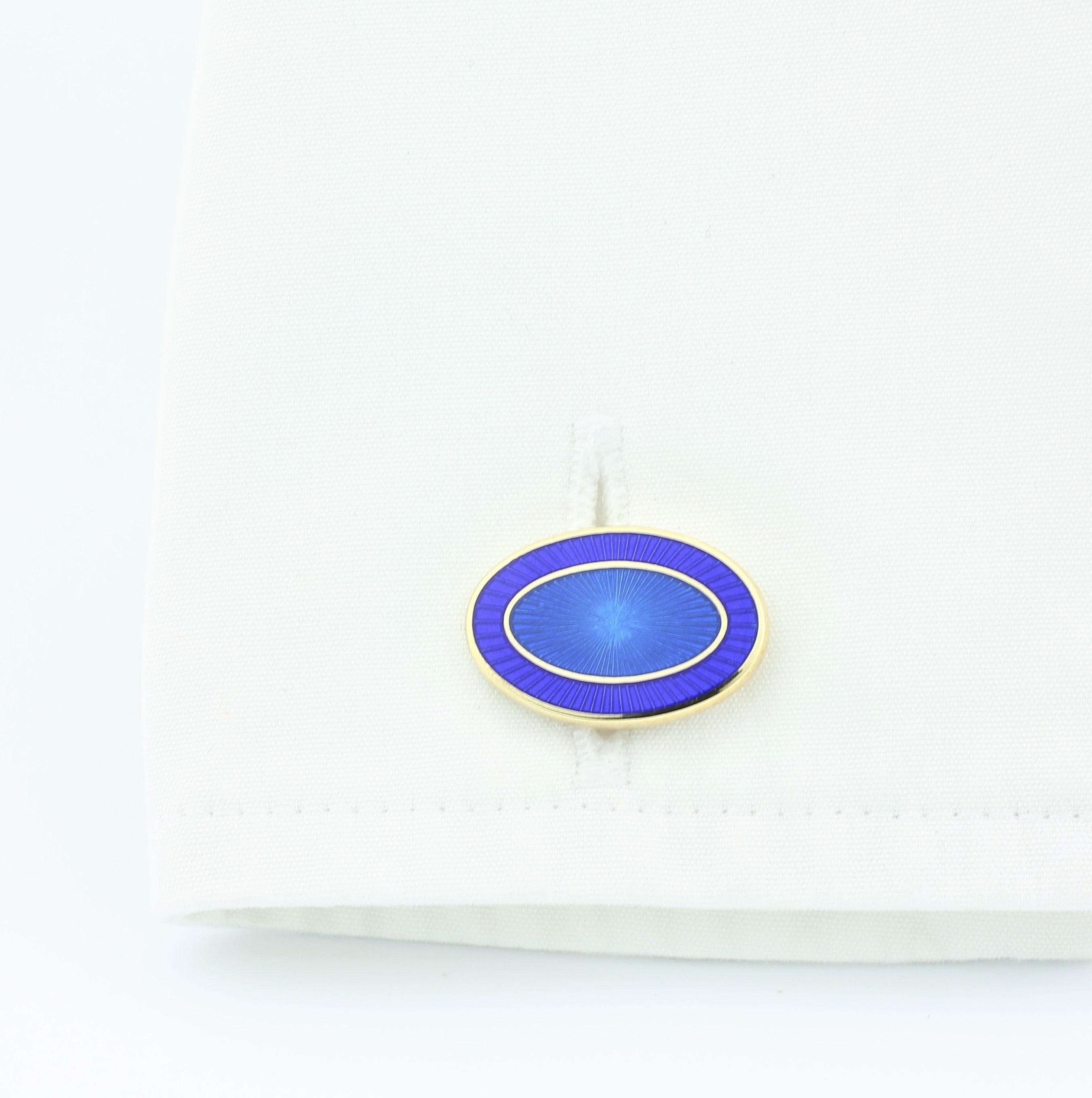 double oval blue/blue enamel cufflinks - cuff