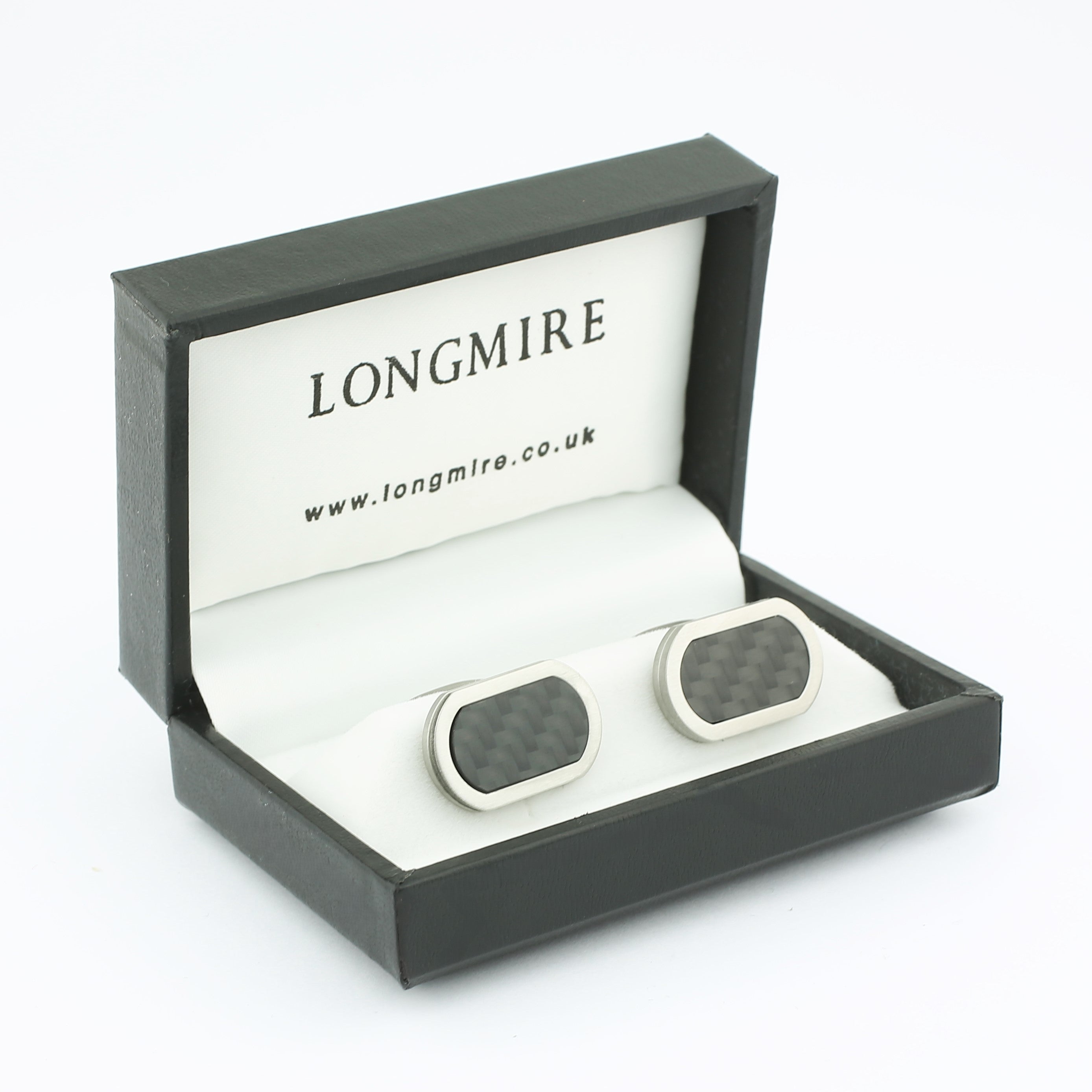 carbon weave steel cufflinks - boxed