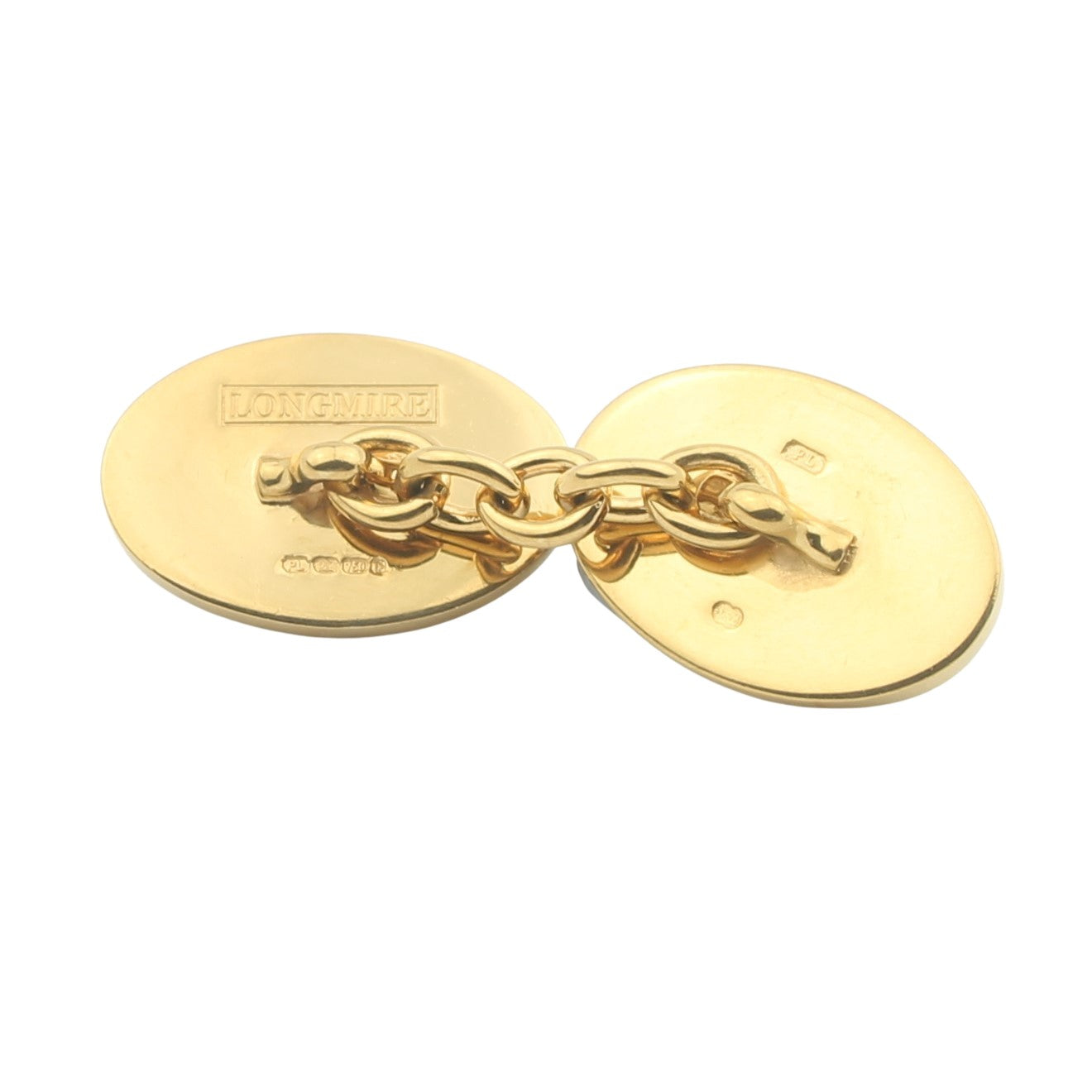 DOUBLE OVAL BLUE/CREAM ENAMEL 18ct YELLOW GOLD CUFFLINKS - rear