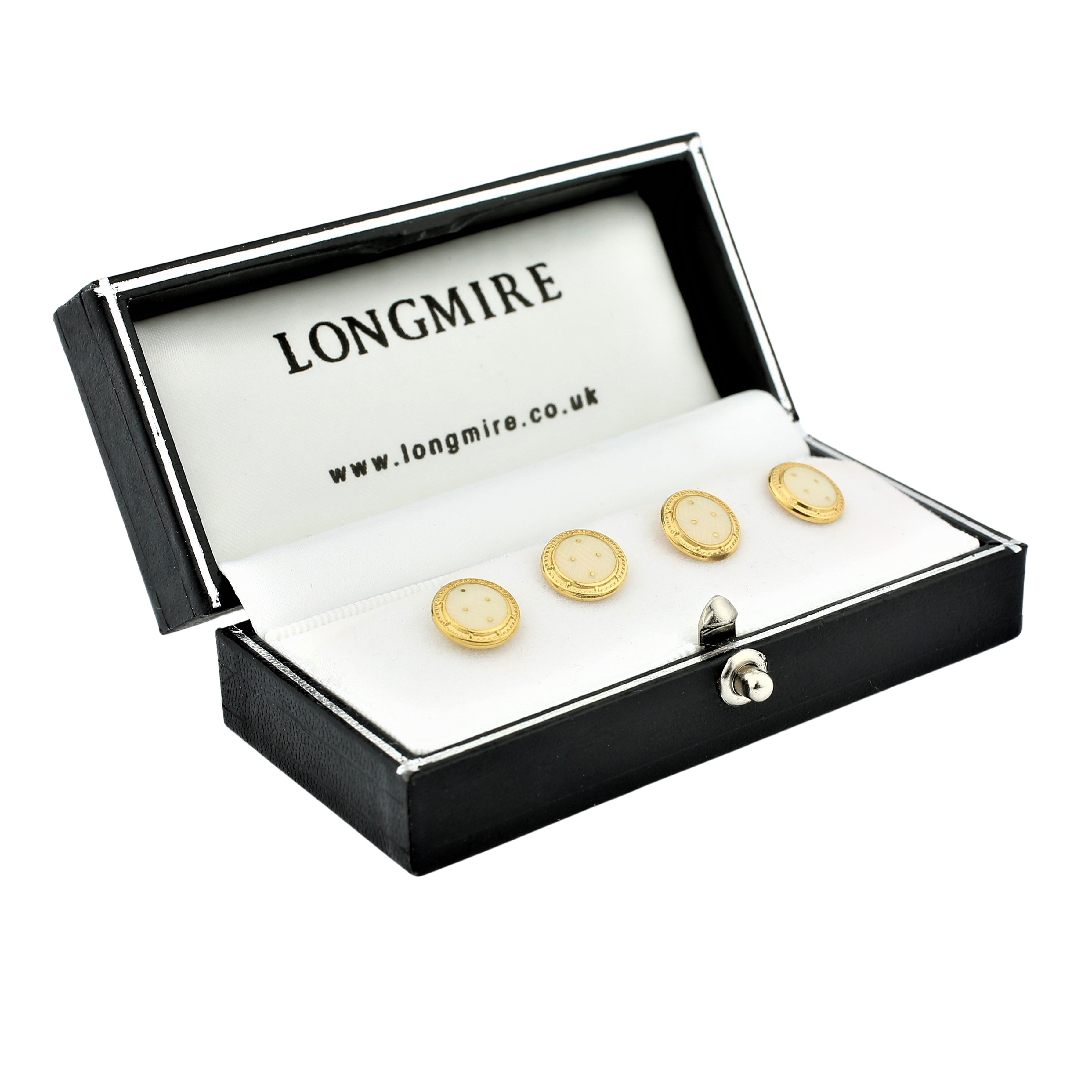 basket cream enamel shirt studs 18ct yellow gold
