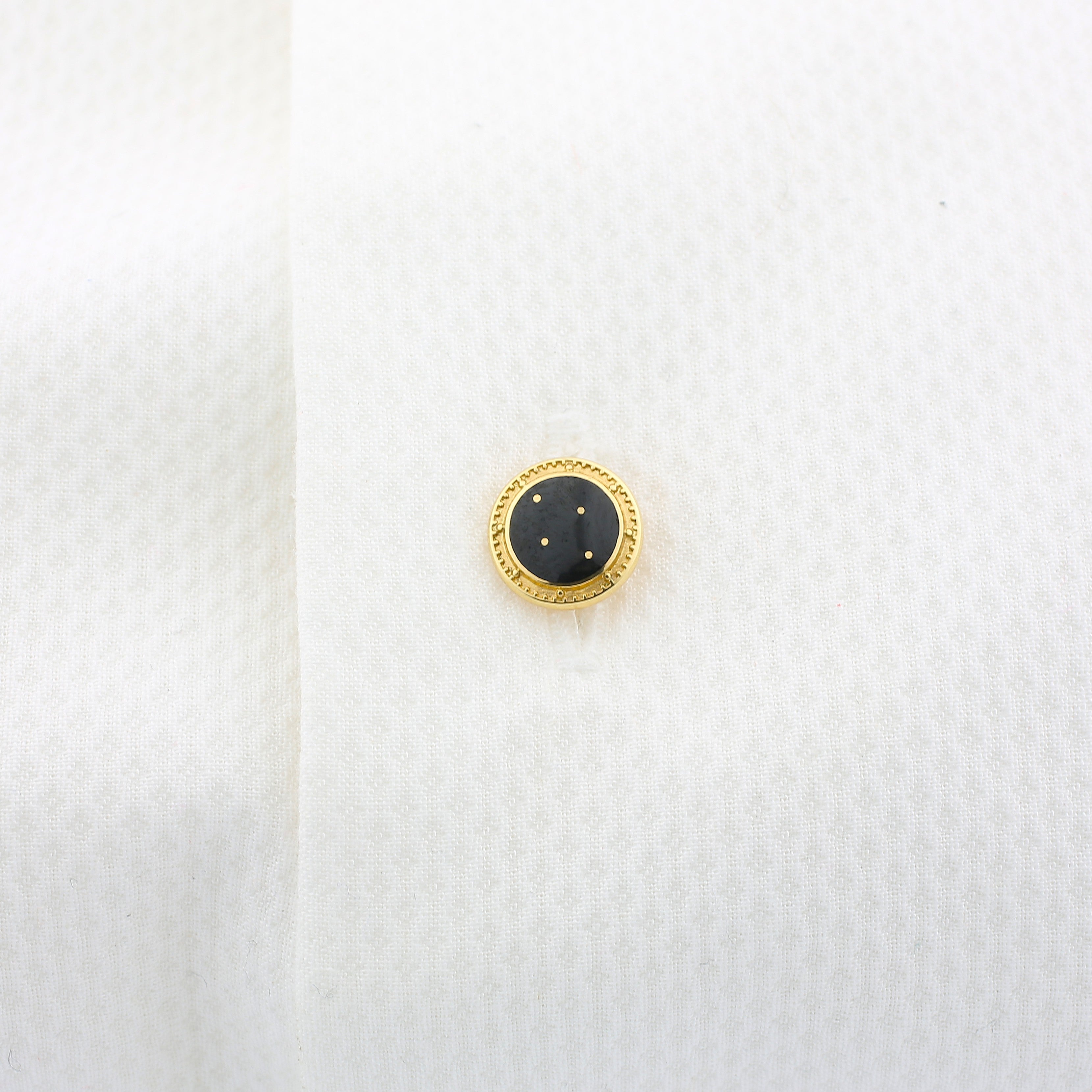 basket weave black enamel 18ct yellow gold shirt studs - shirt