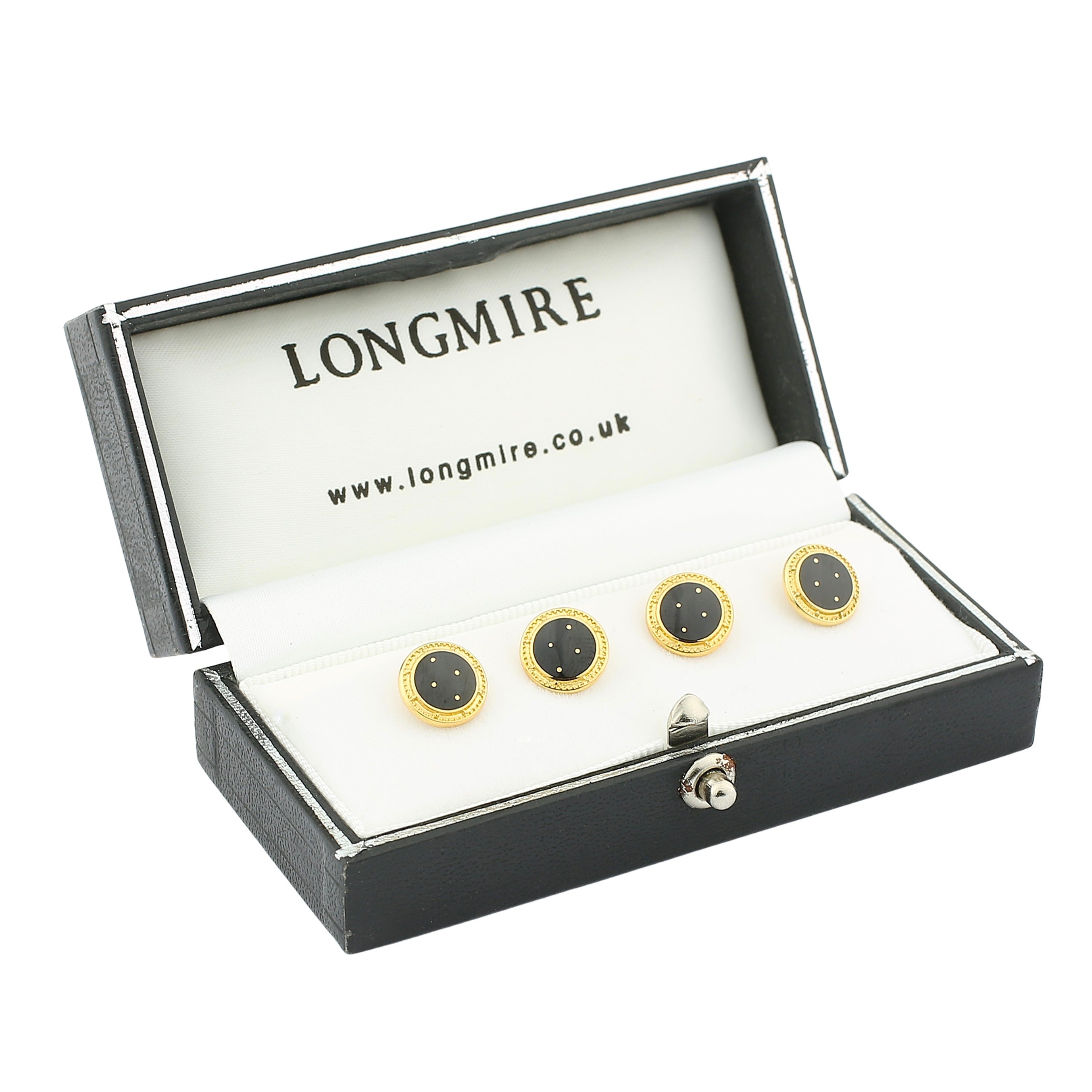 basket weave black enamel 18ct yellow gold shirt studs - boxed