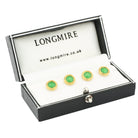 spiral translucent emerald green enamel 18ct yellow gold shirt studs - boxed