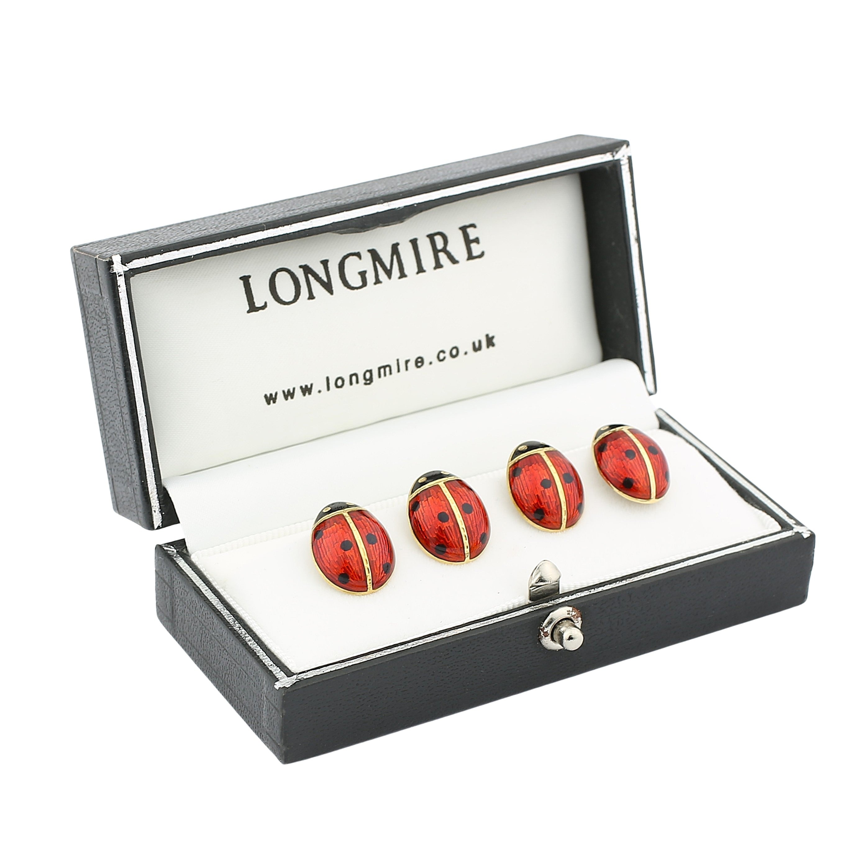 ladybird/bug hand enamelled 18ct yellow gold shirt studs - boxed