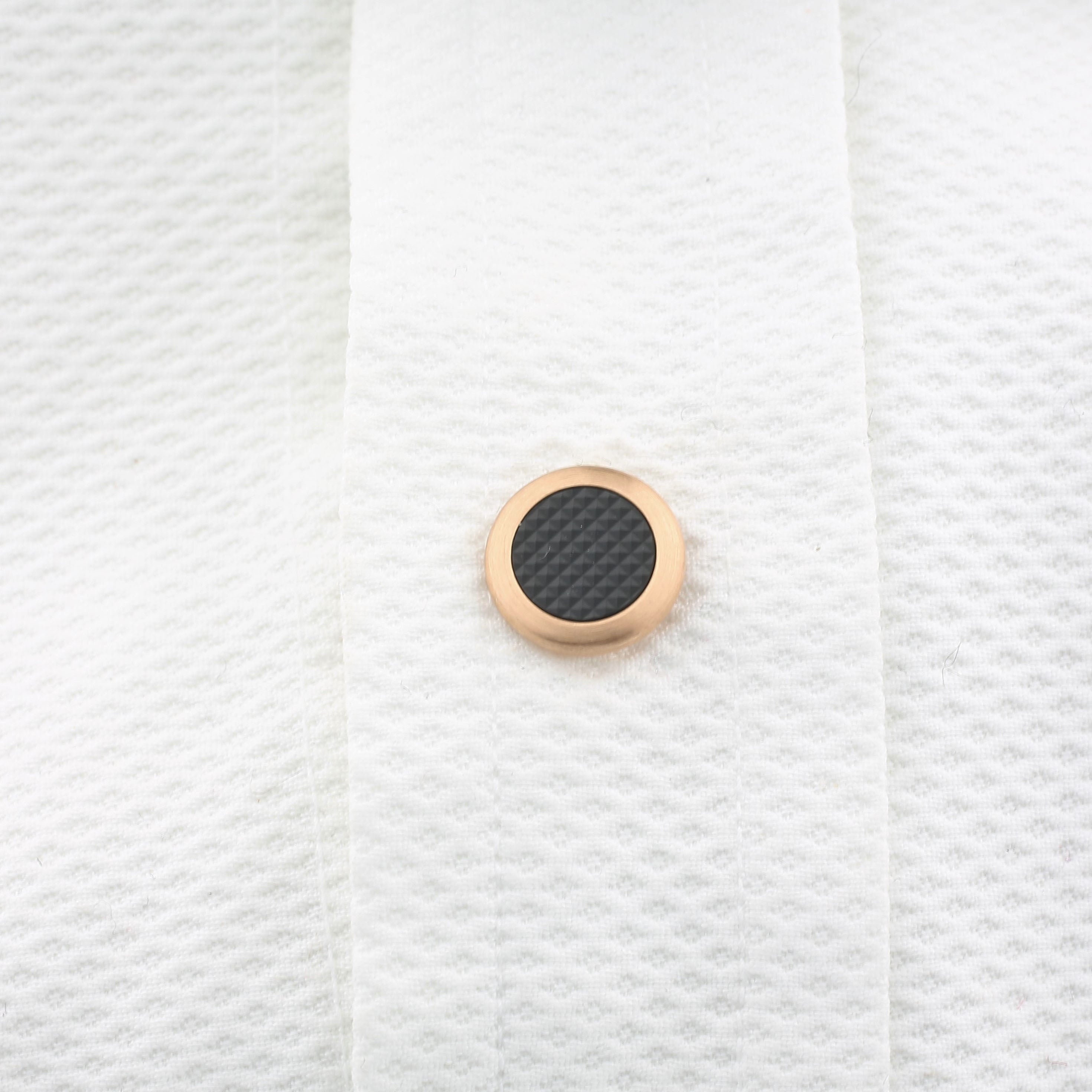 onyx pixel studs in 18k rose gold - shirt