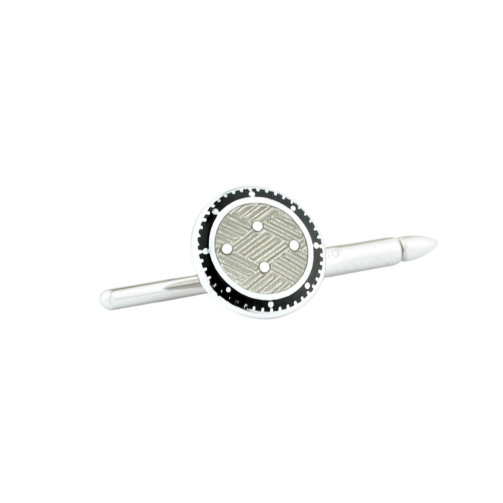 BASKET WEAVE DRESS SET BLACK/TRANSLUCENT GREY ENAMEL 18ct WHITE GOLD - stud