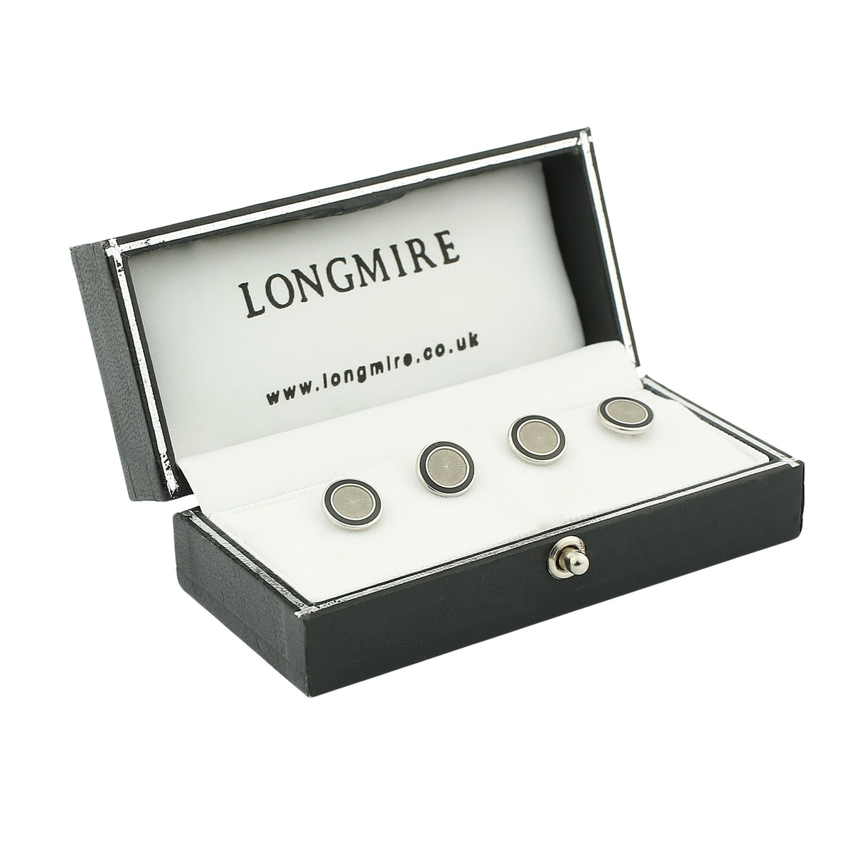 double circle black/transparent enamel shirt studs 18ct white gold - boxed