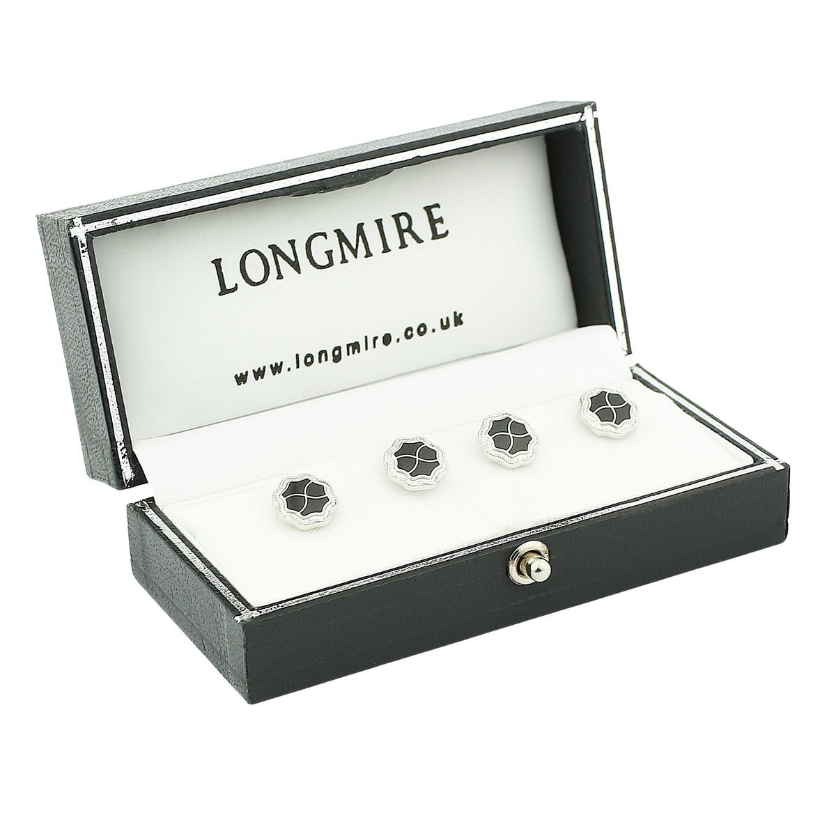 wavy black 18ct white gold shirt studs - boxed