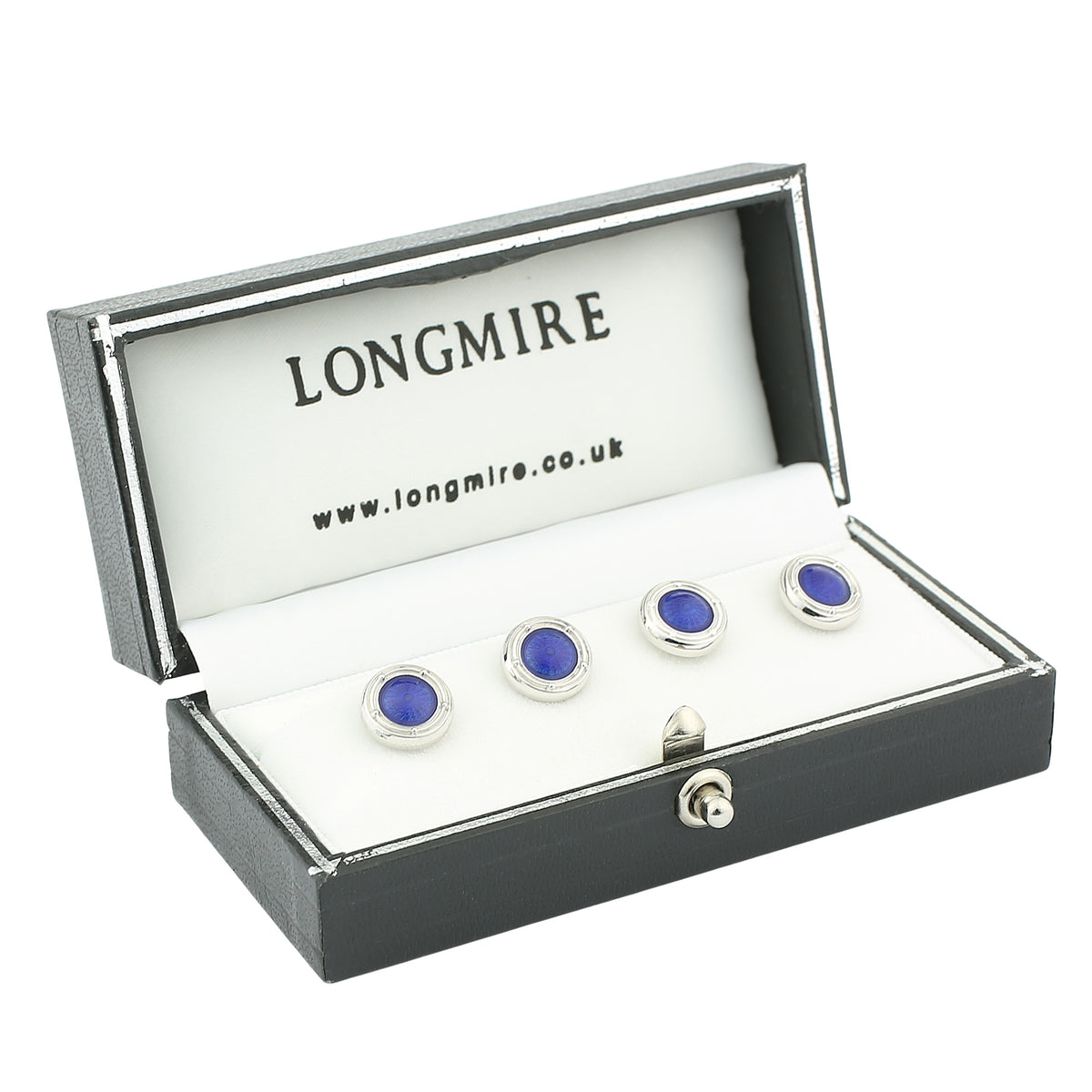 spiral blue enamel 18ct white gold shirt studs - boxed