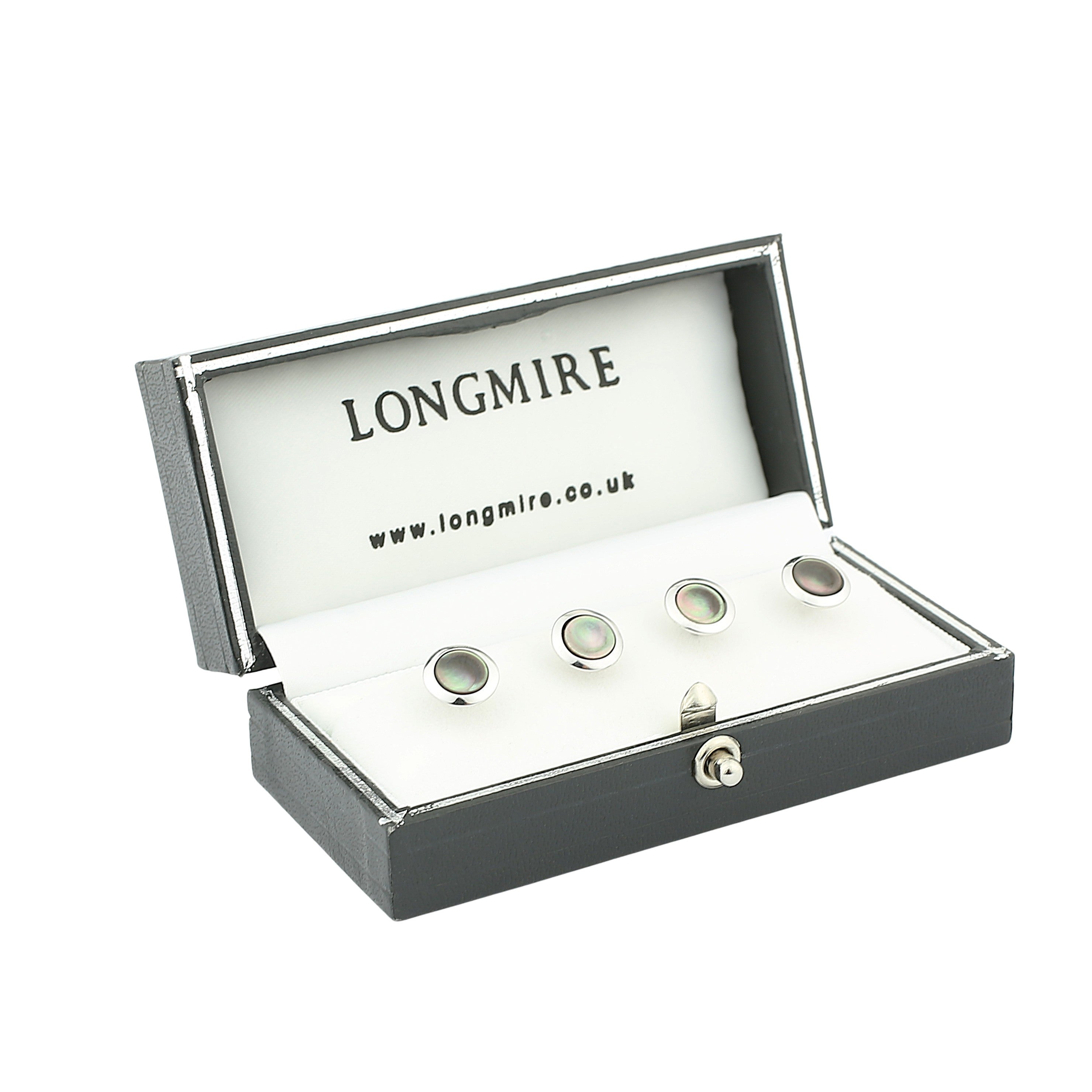 tahitian mother of pearl 18ct white gold shirt studs - boxed