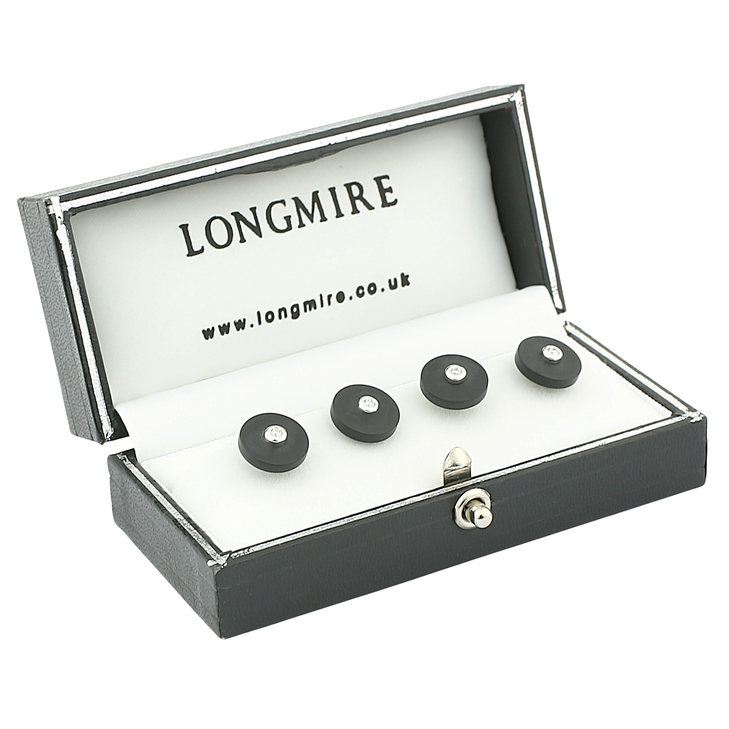 onyx disc with diamond 18ct white gold shirt studs - boxed