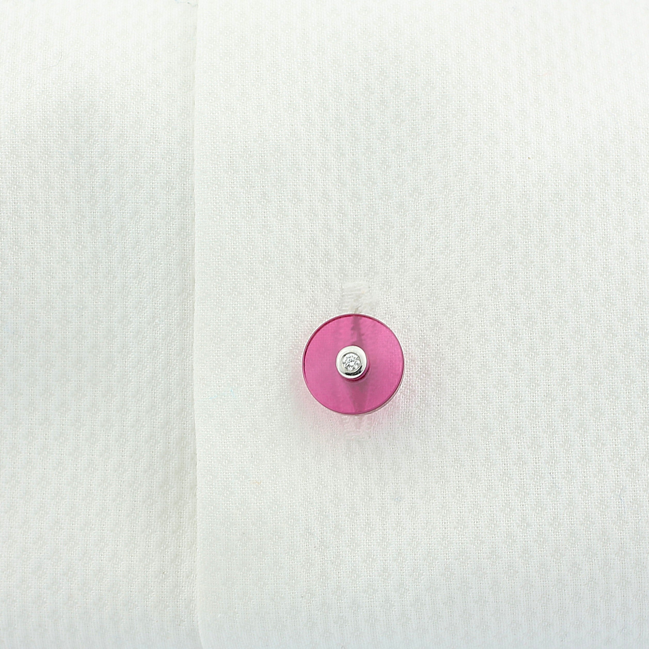 ruby disc with diamond 18ct white gold shirt studs - shirt