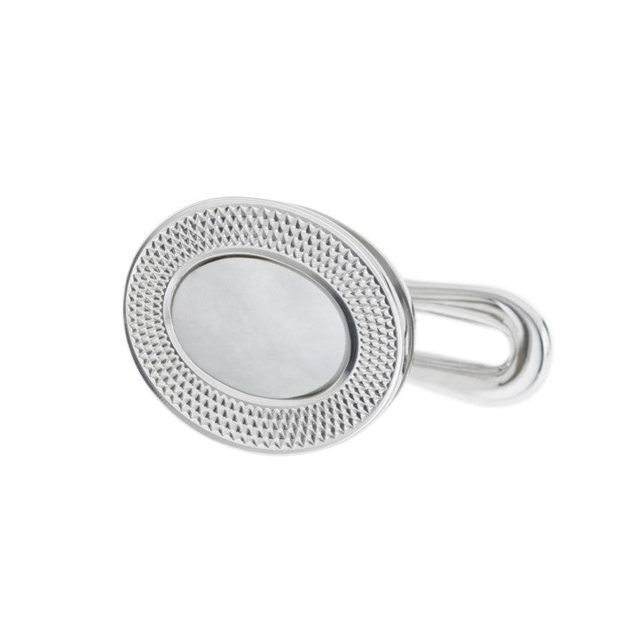 MOTHER OF PEARL WITH REEDED EDGE OVAL DRESS SET 18ct WHITE GOLD - shirt stud