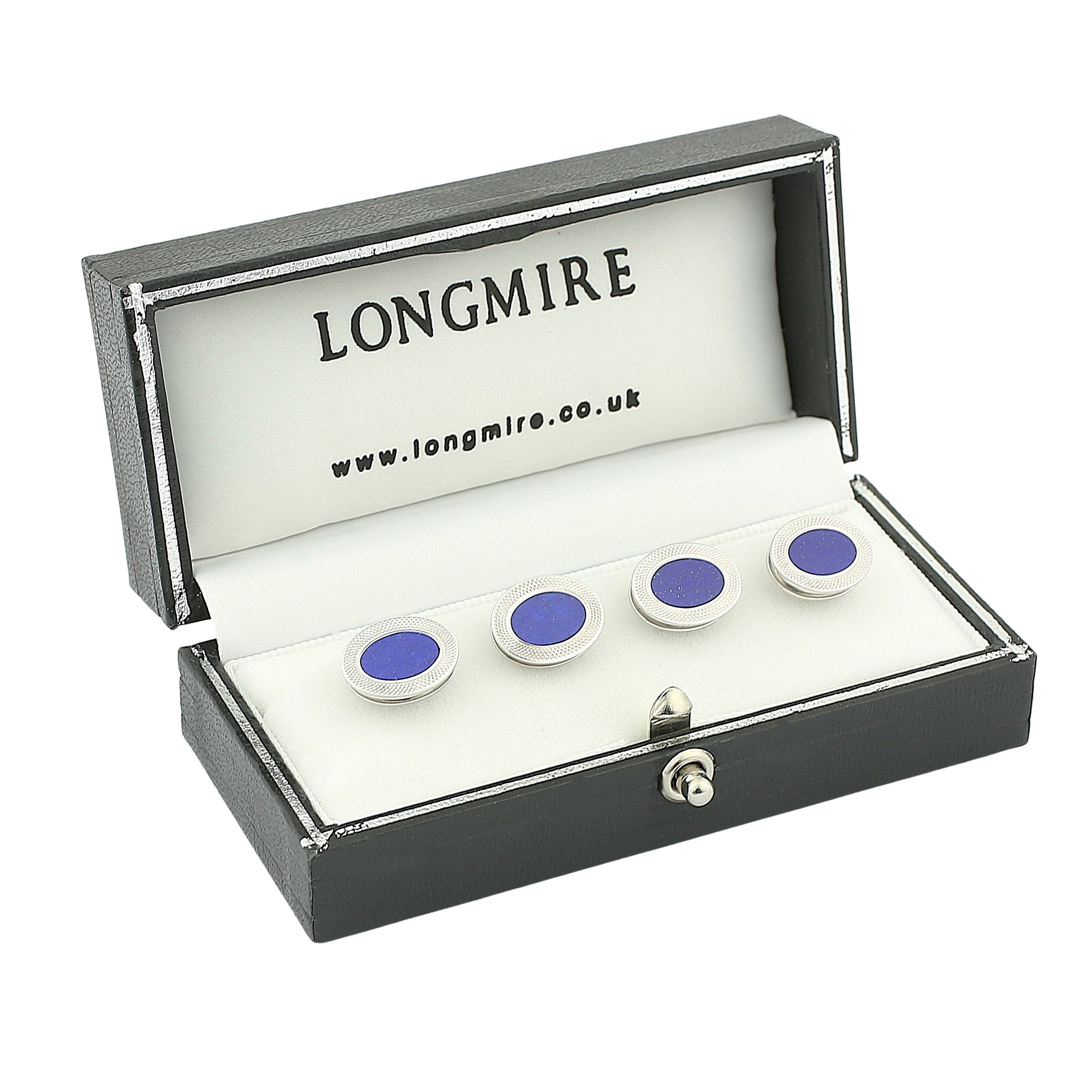 lapis lazuli reeded edge oval 18ct white gold shirt studs - boxed