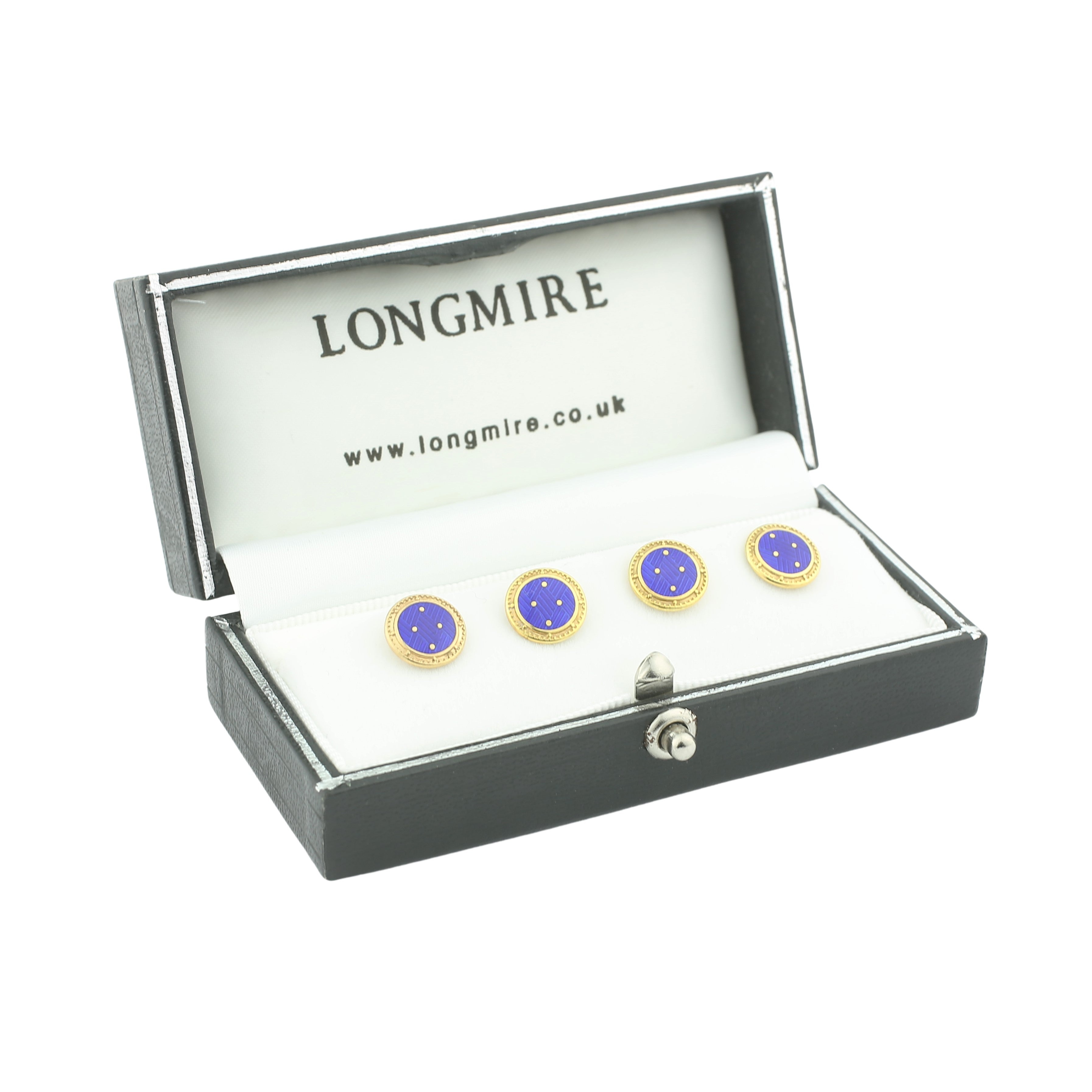 basket weave gold/blue enamel shirt studs 9ct gold - main
