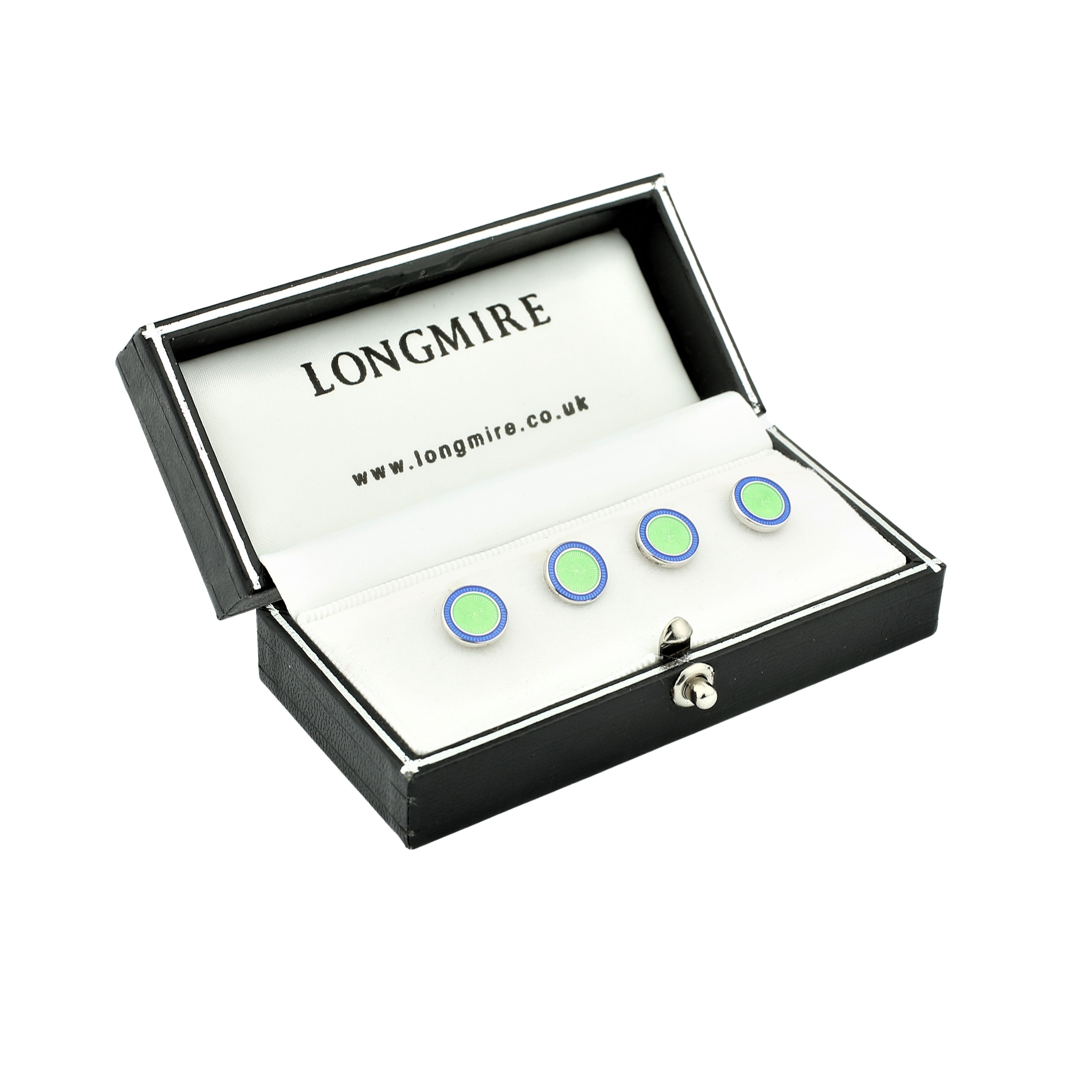 DOUBLE CIRCLE PALE BLUE/PALE GREEN ENAMEL sterling silver SHIRT STUDS - boxed