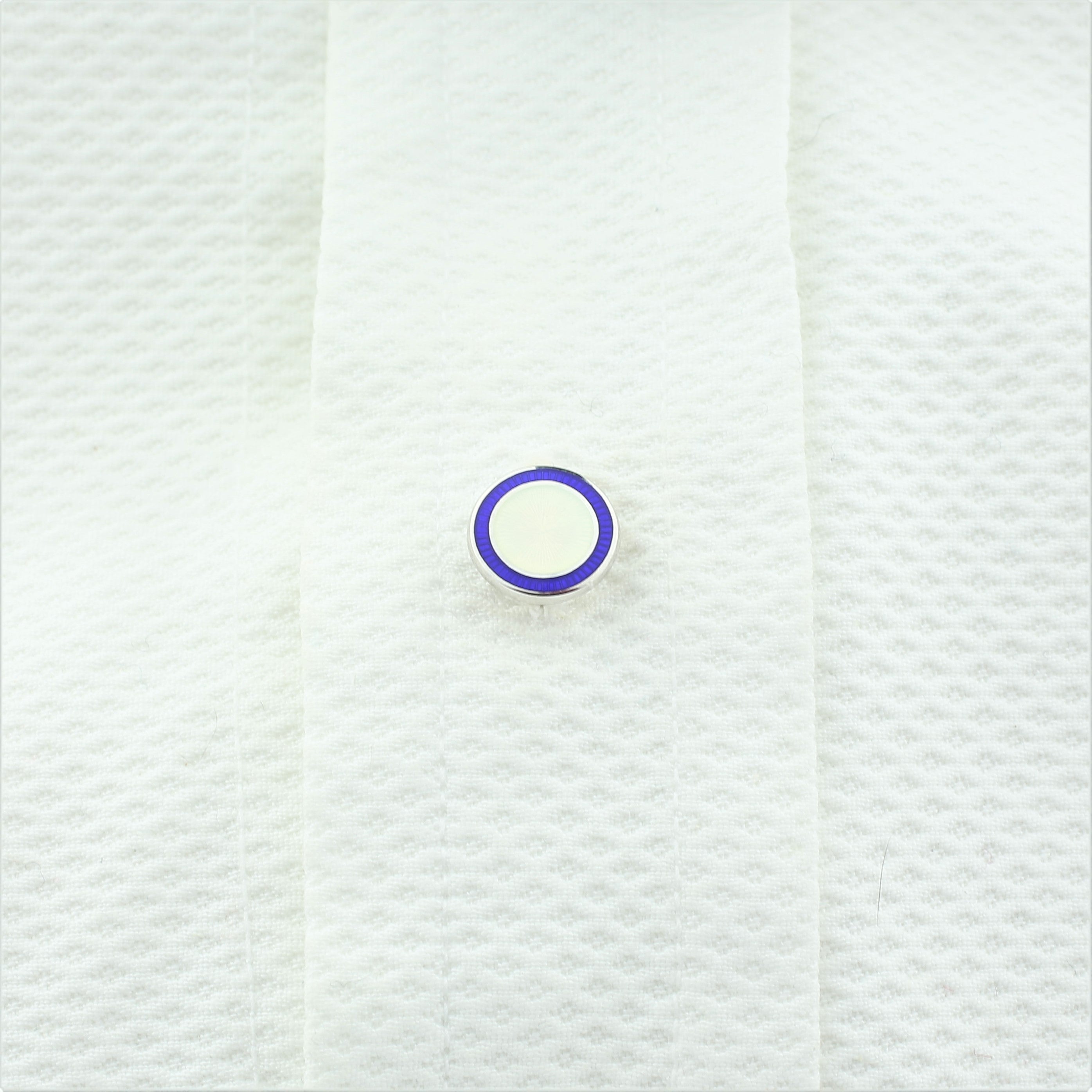 double circle blue/white enamel sterling silver shirt studs = shirt