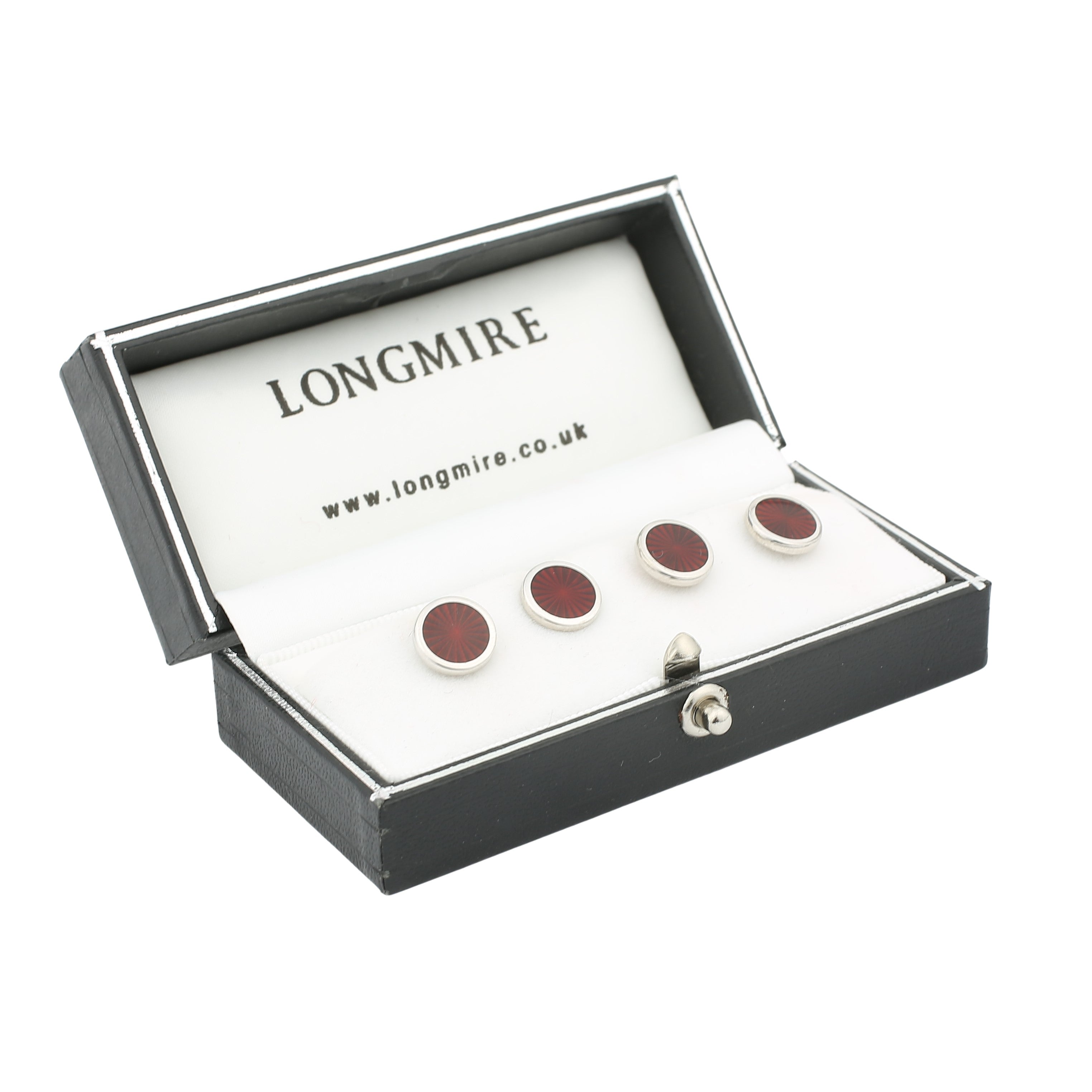 STARBURST RED ENAMEL sterling silver SHIRT STUDS - boxed